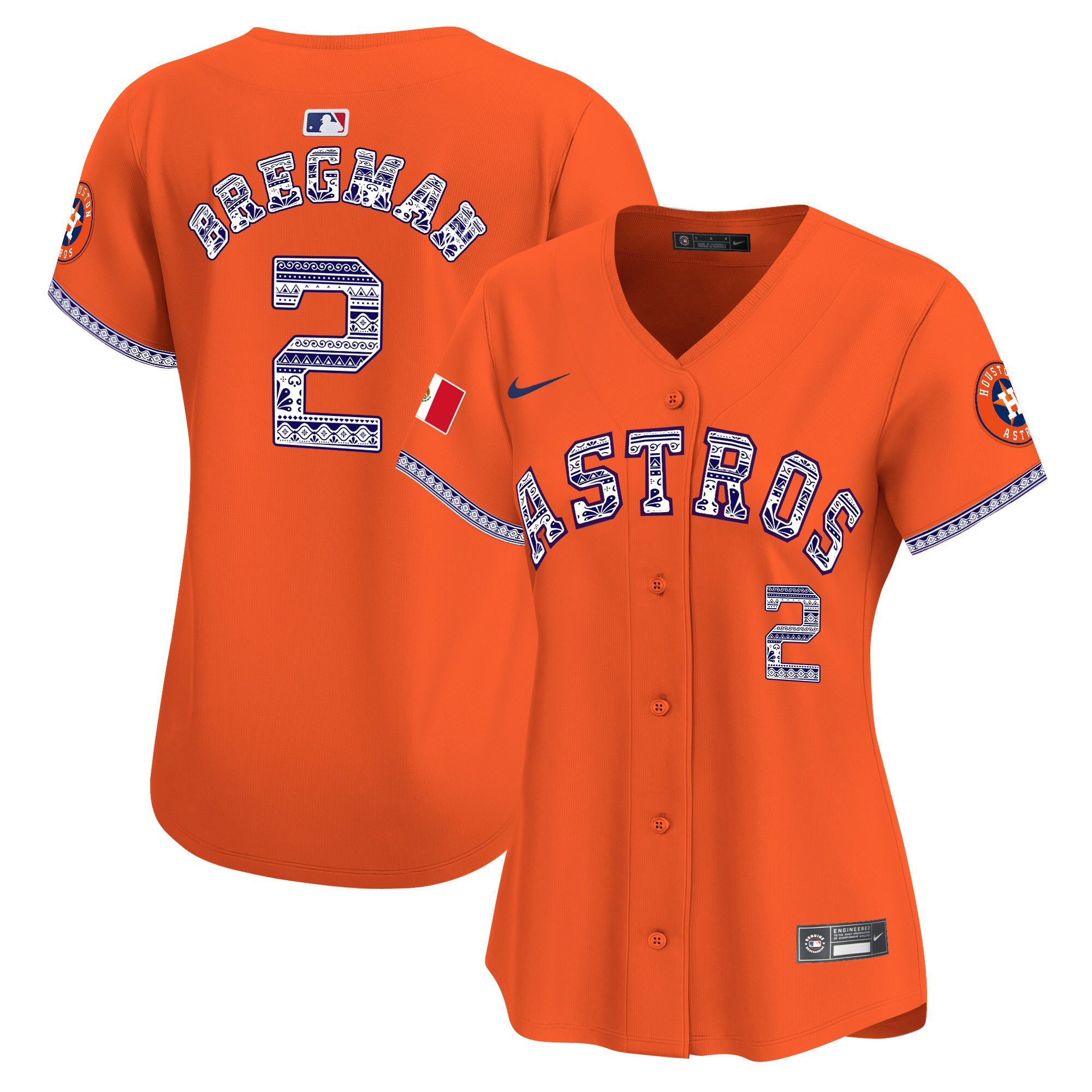 Alex Bregman 2 Houston Astros Mexico Women Baseball Jersey - Orange 