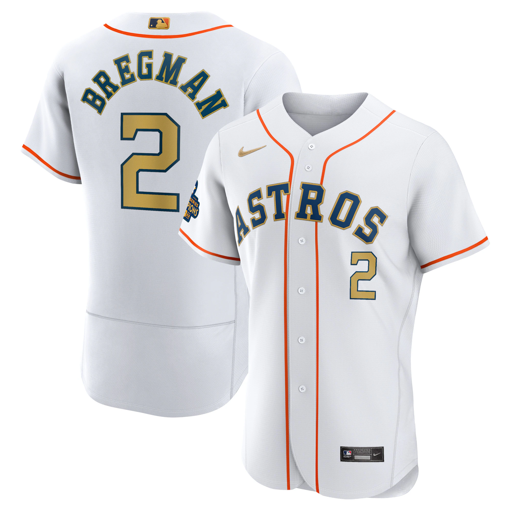 Alex Bregman Houston Astros 2023 Gold Collection Authentic Player Baseball Jersey - White