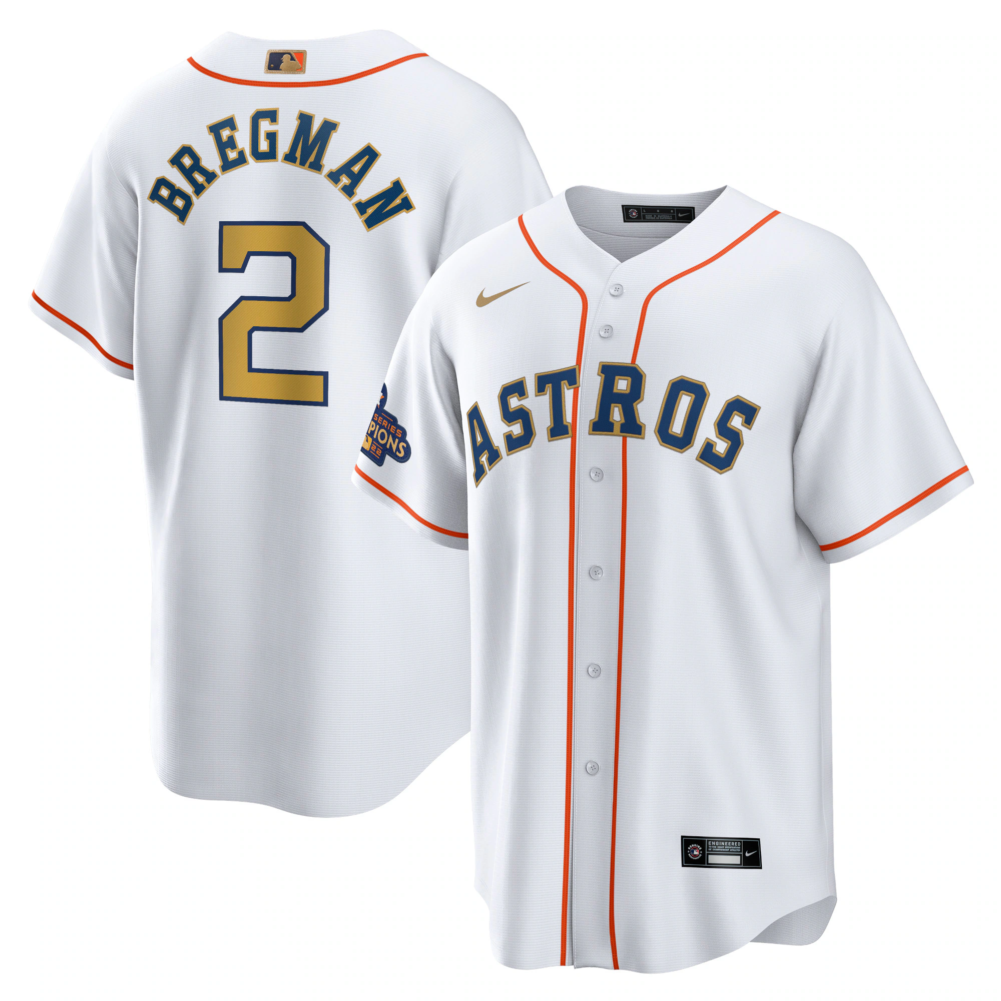 Alex Bregman Houston Astros 2023 Gold Collection Replica Player Baseball Jersey - White/gold