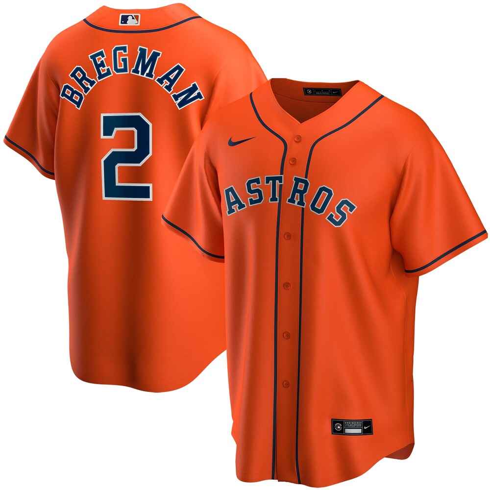 Alex Bregman Houston Astros Alternate 2020 Player Baseball Jersey - Orange Color