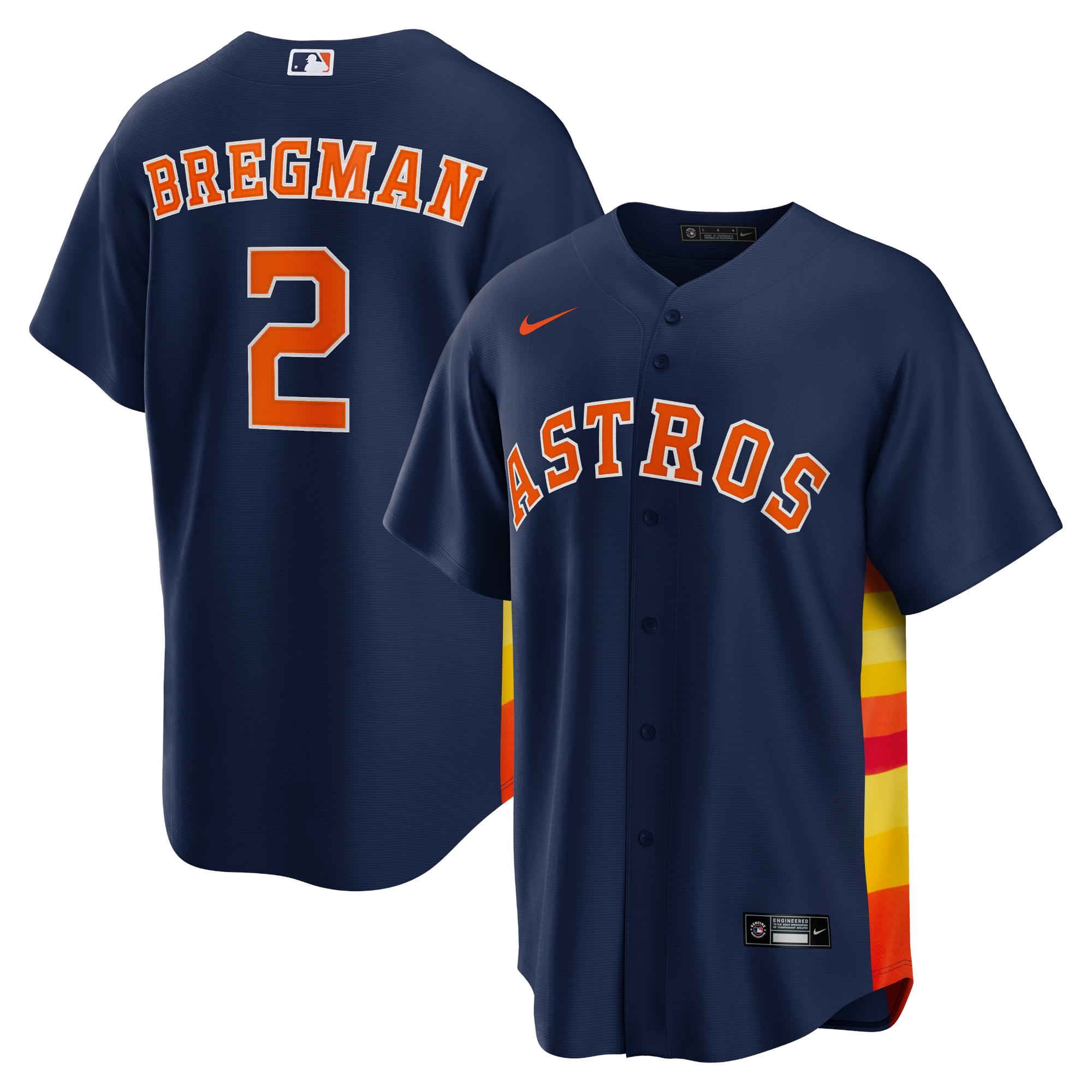 Alternative view of Alex Bregman Houston Astros Alternate Replica Player Name Baseball Jersey - Navy