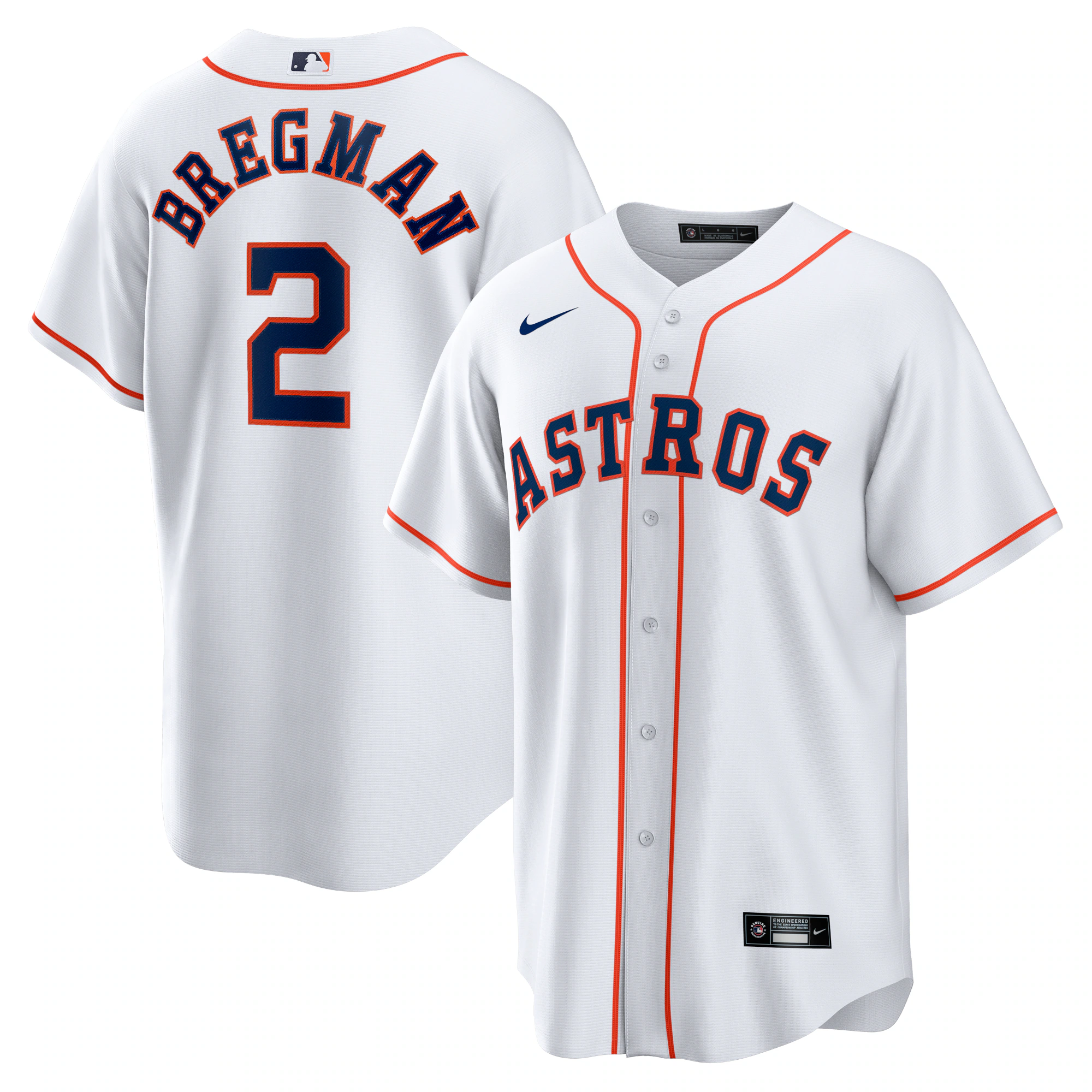 Alternative view of Alex Bregman Houston Astros Home Replica Player Name Baseball Jersey – White