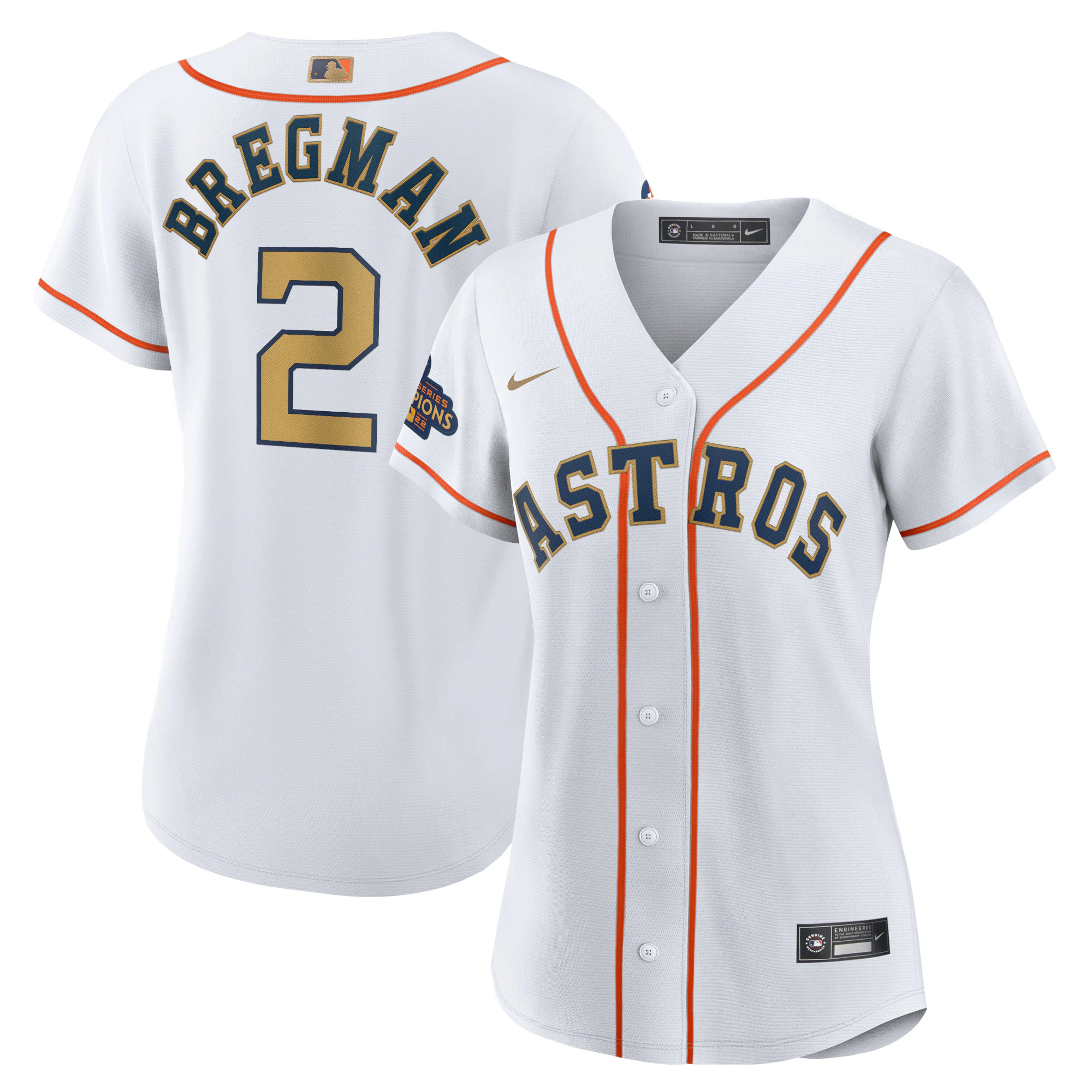 Alternative view of Alex Bregman Houston Astros Women's 2023 Gold Collection Replica Player Baseball Jersey - White/gold