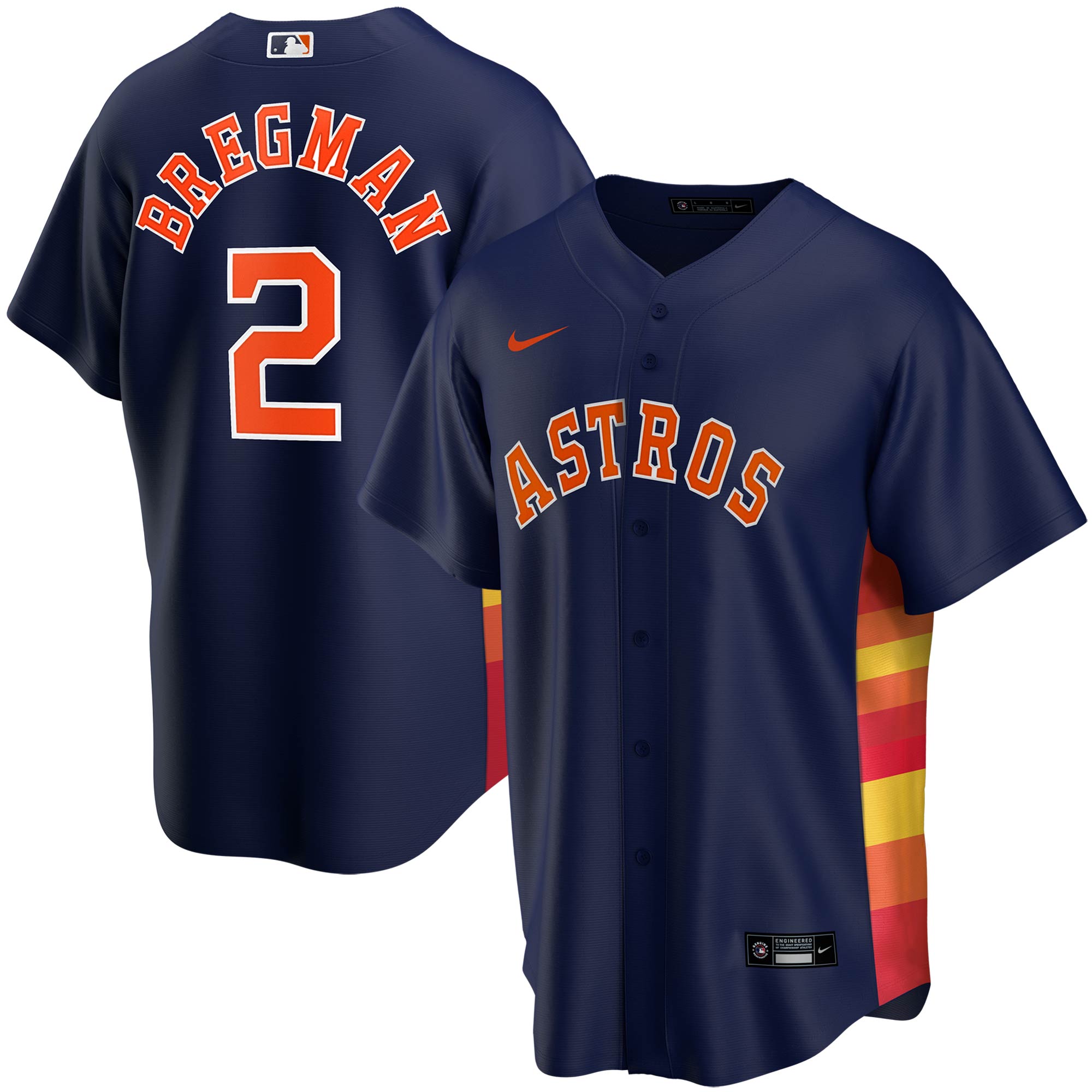 Alternative view of Alex Bregman Houston Astros Youth Alternate Replica Player Baseball Jersey - Navy