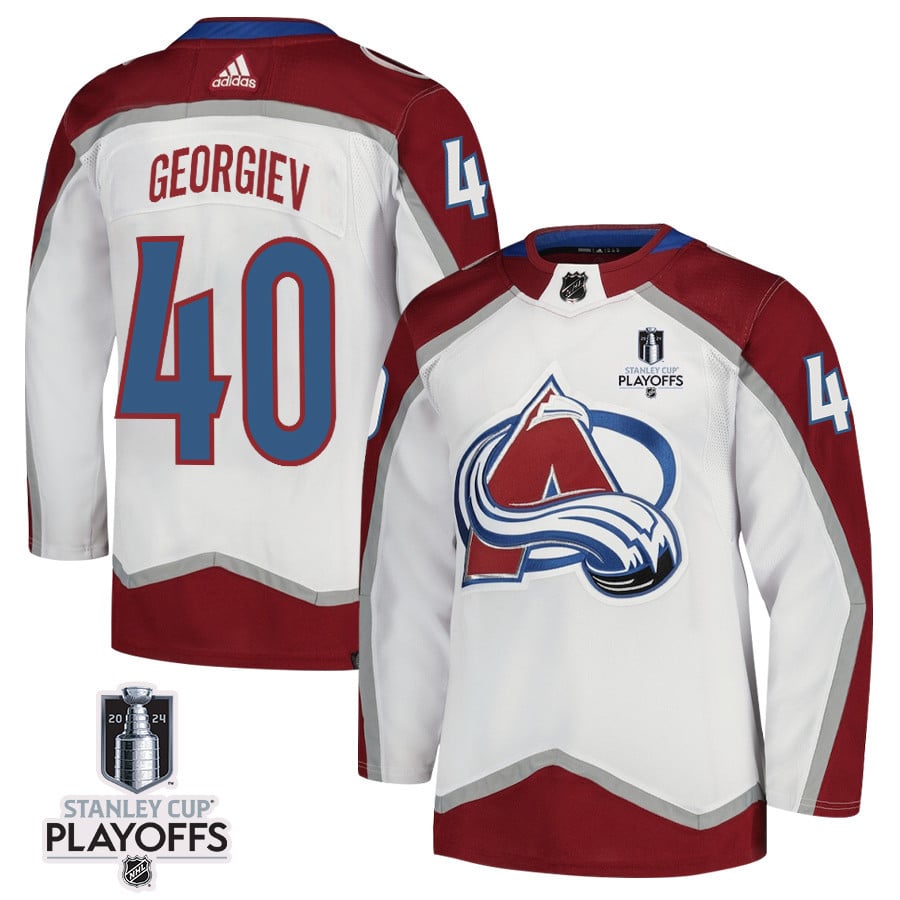 Alexandar Georgiev 40 Colorado Avalanche 2024 NHL Playoffs Patch Away Hockey Jersey - Men, White - JS159 