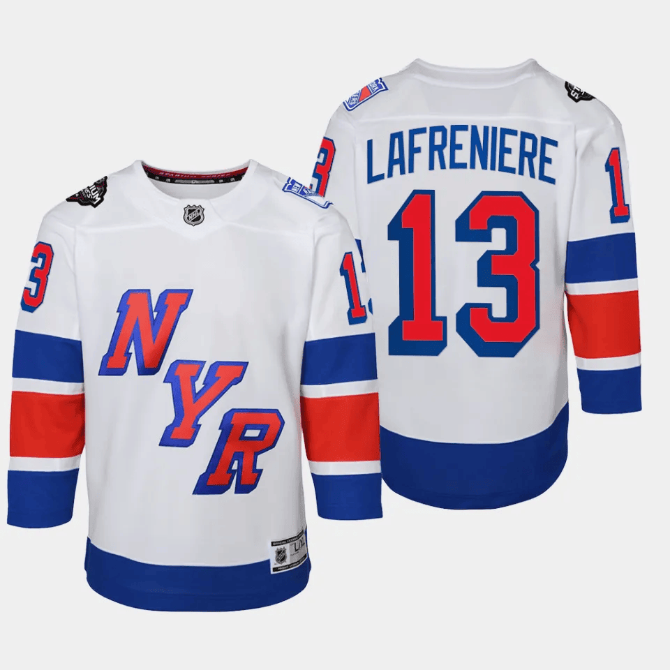 Alexis Lafreniere 13 New York Rangers 2024 NHL YOUTH Stadium Series Hockey Jersey - White - JS476 