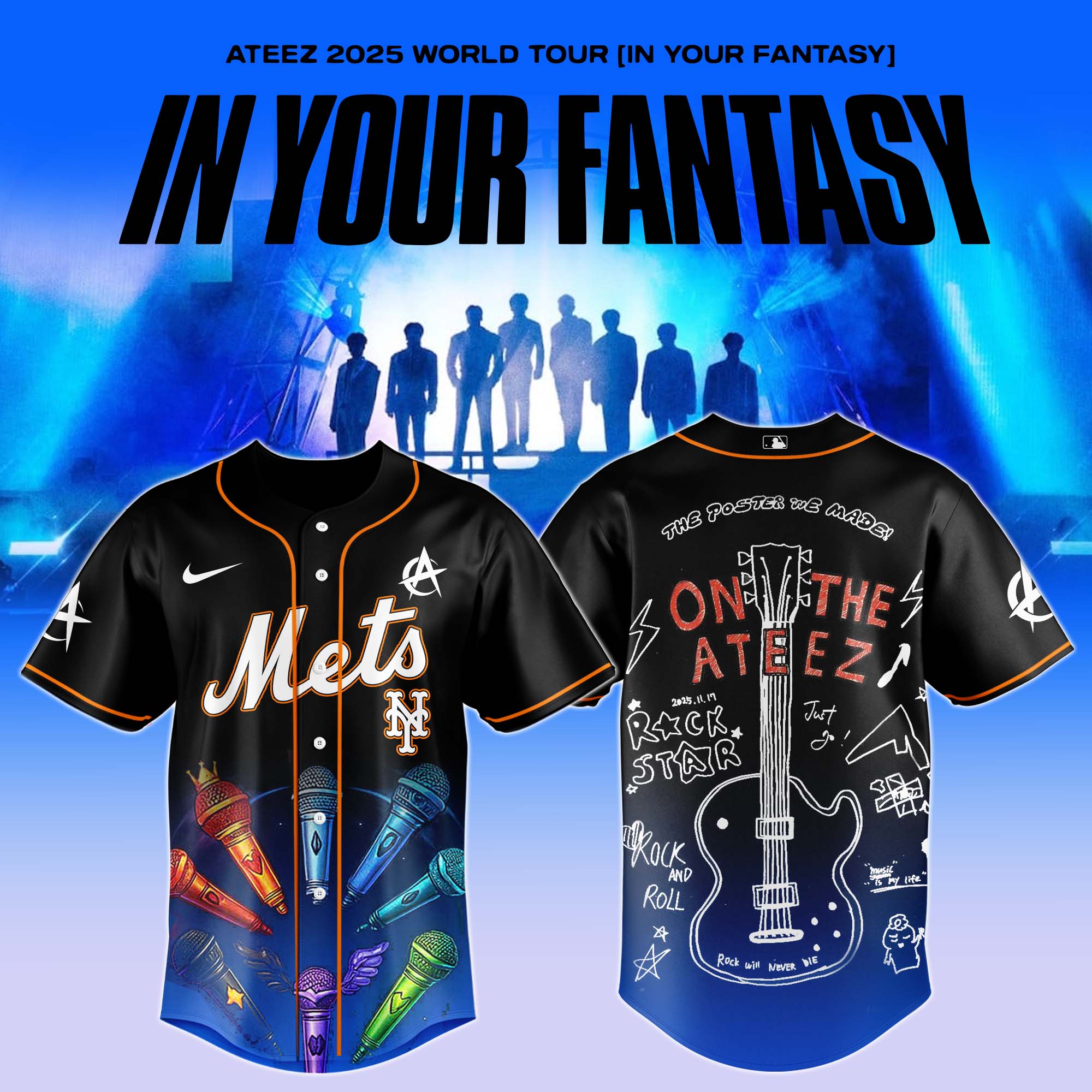 Alternative view of All Team Mlb Ateez 2025 World Tour Baseball Jersey