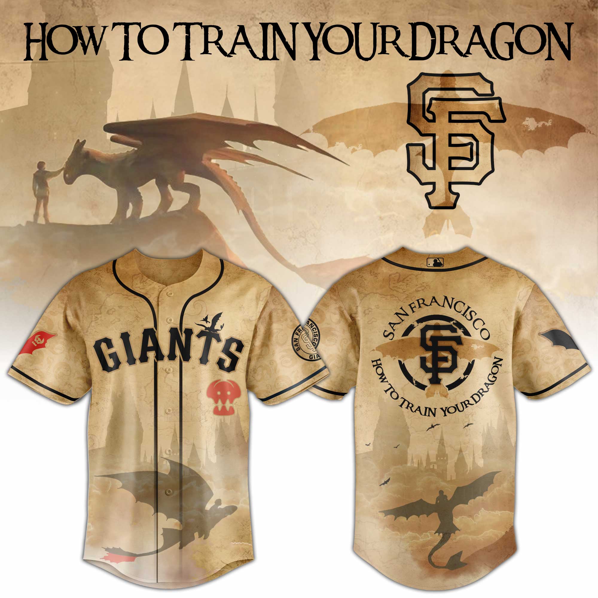 Alternative view of All Team Mlb X How To Train Your Dragon Night Fury Baseball Jersey