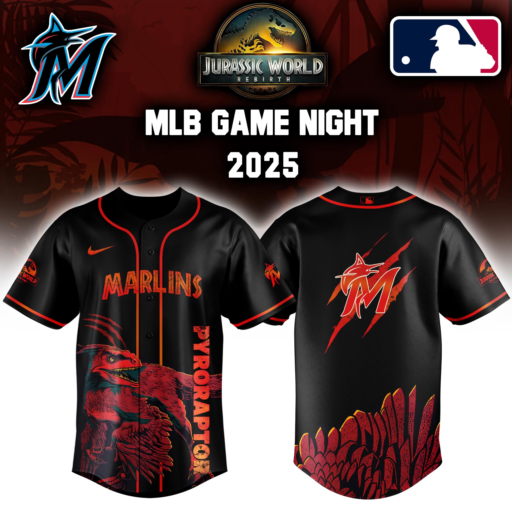 Alternative view of All Team Mlb X Jurassic World Baseball Jersey