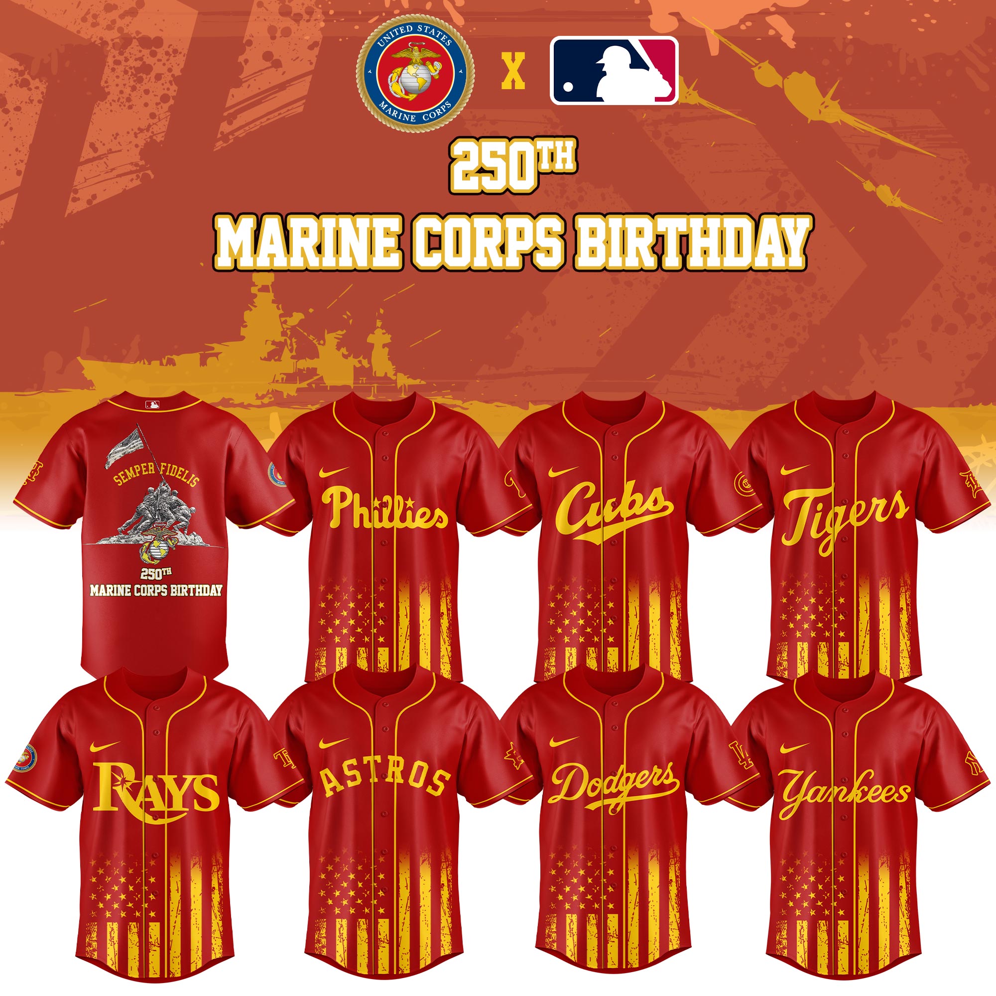 All Team Mlb X Marine 250th Birthday Mlb Collaboration Jersey Collection