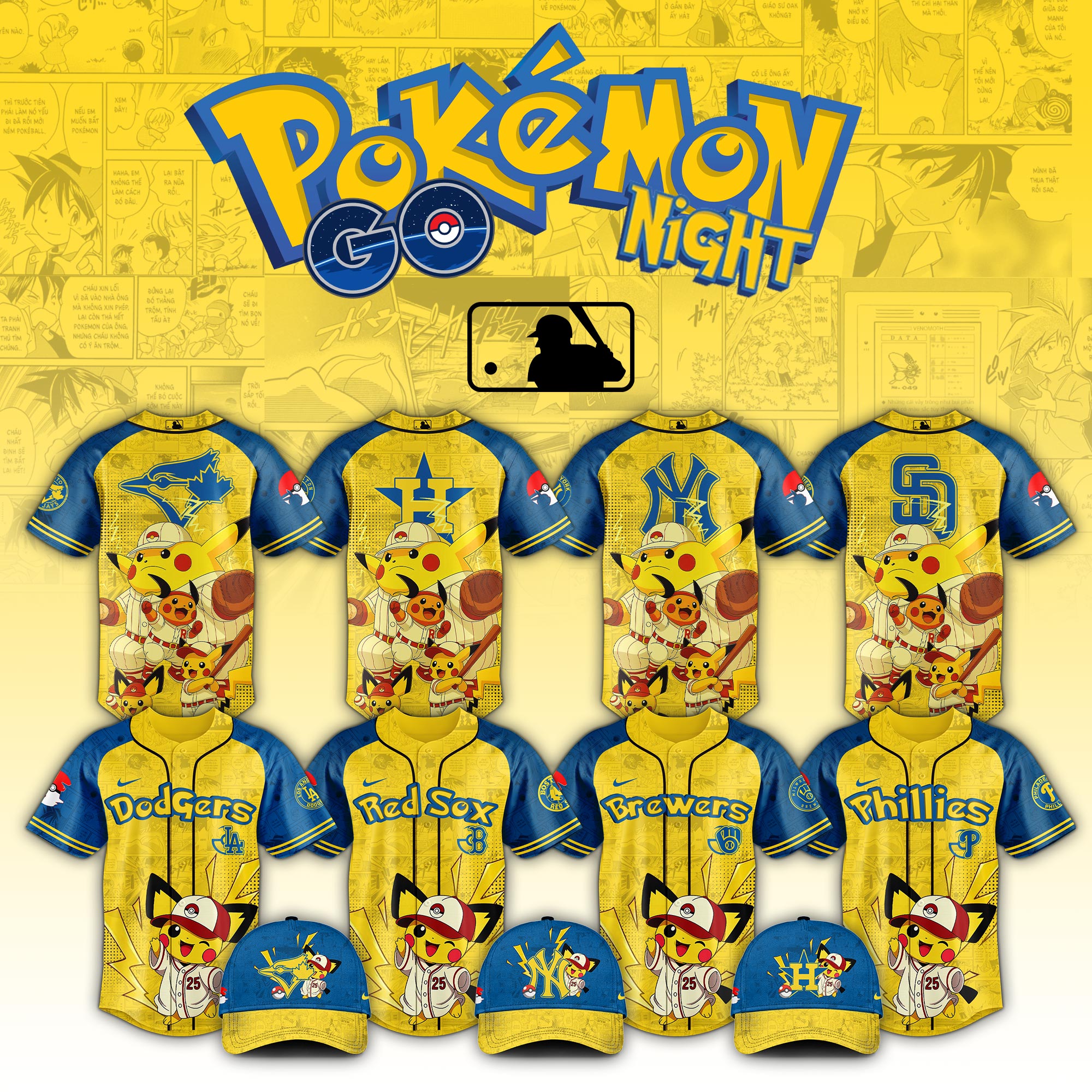 All Team Mlb X Pokemon Pikachu Family Baseball Jersey