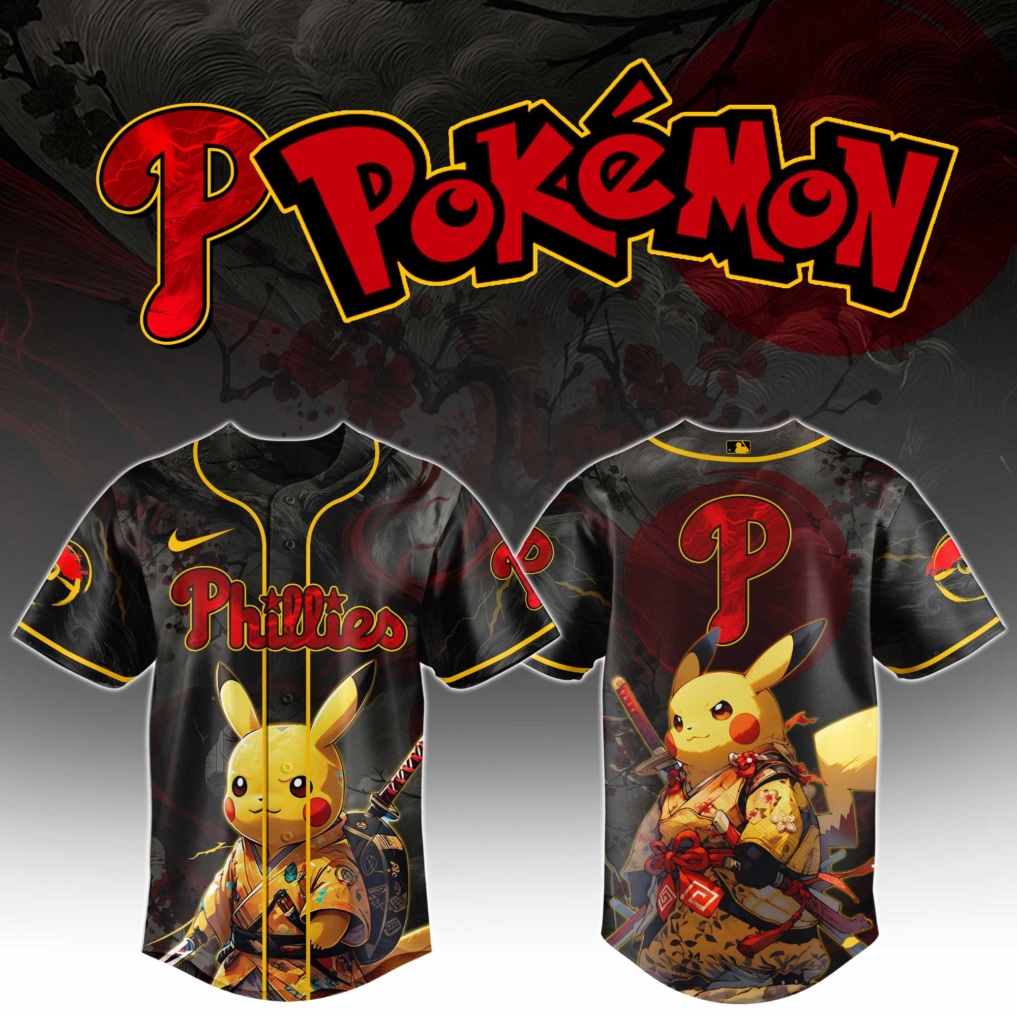 Alternative view of All Team Mlb X Pokemon Ronin Pikachu Baseball Jersey