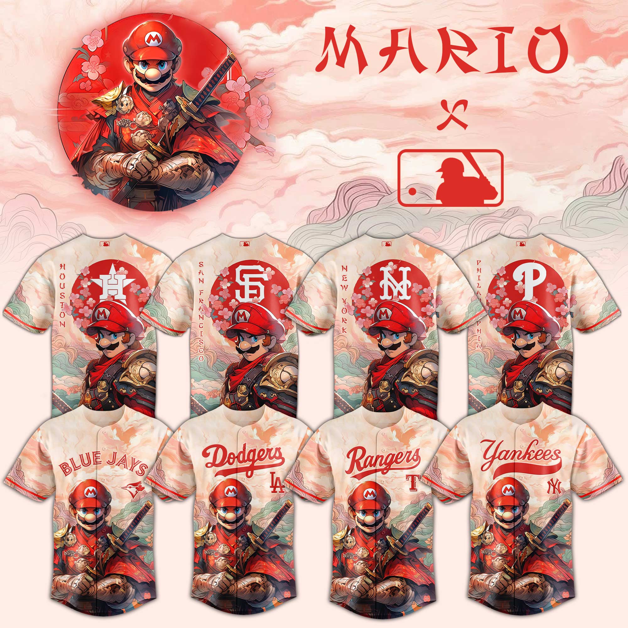 All Team Mlb X Super Mario Samurai Hero Baseball Jersey
