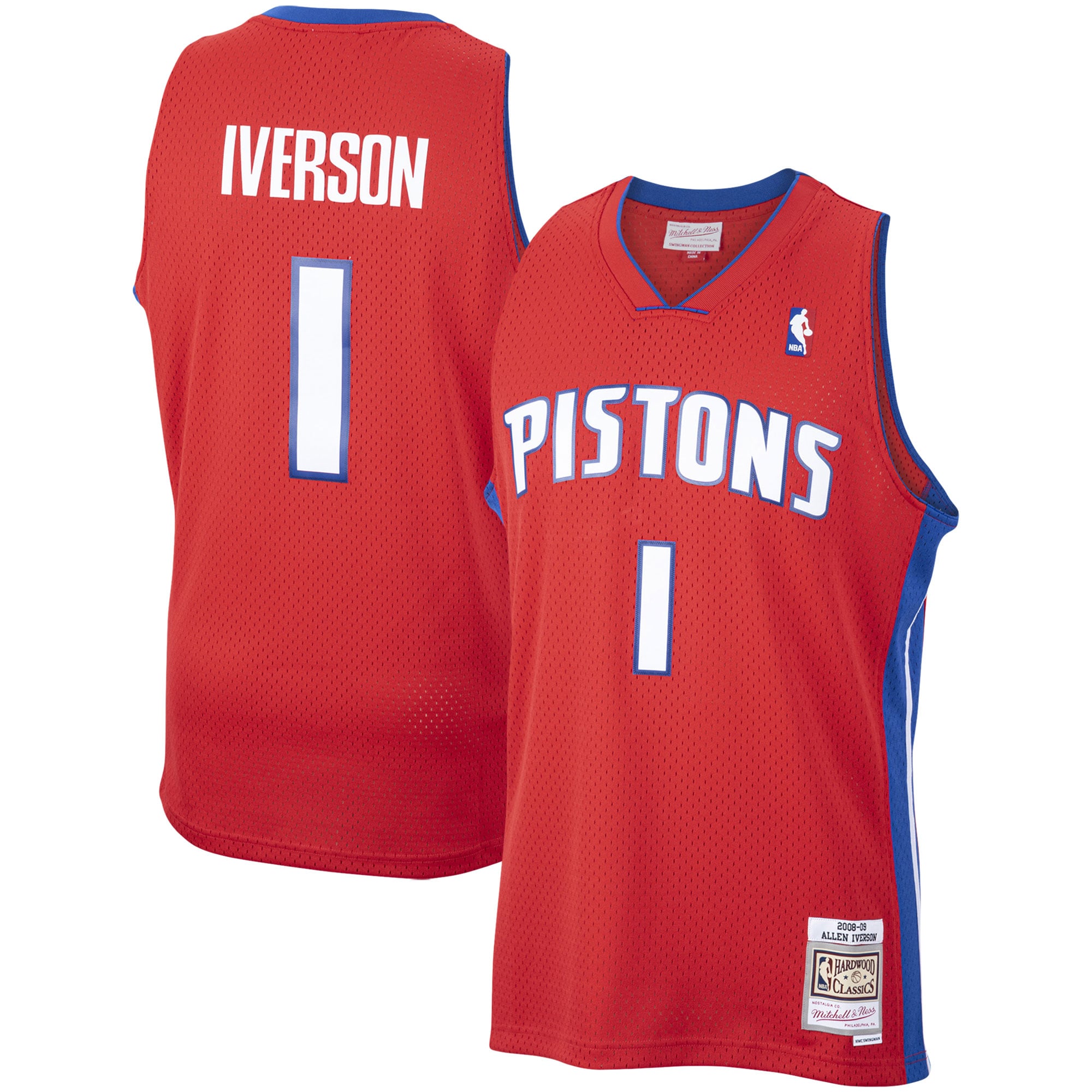 Alternative view of Allen Iverson Detroit Pistons Mitchell & Ness 2008-09 Hardwood Classics Swingman Basketball Jersey - Red