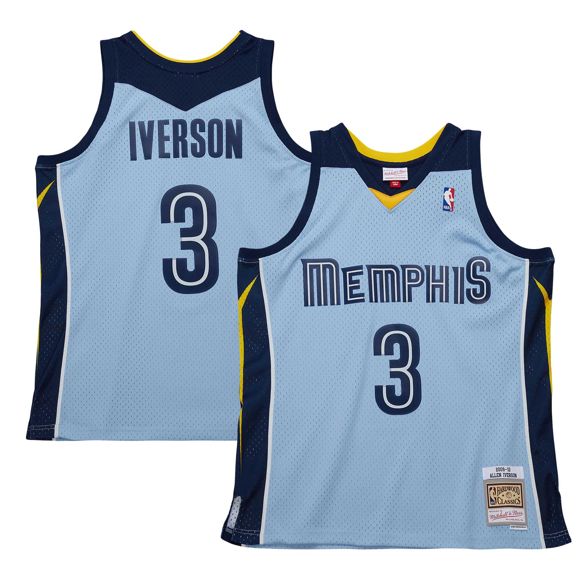 Allen Iverson Memphis Grizzlies Mitchell & Ness 2009/10 Hardwood Classics Swingman Basketball Jersey - Light Blue