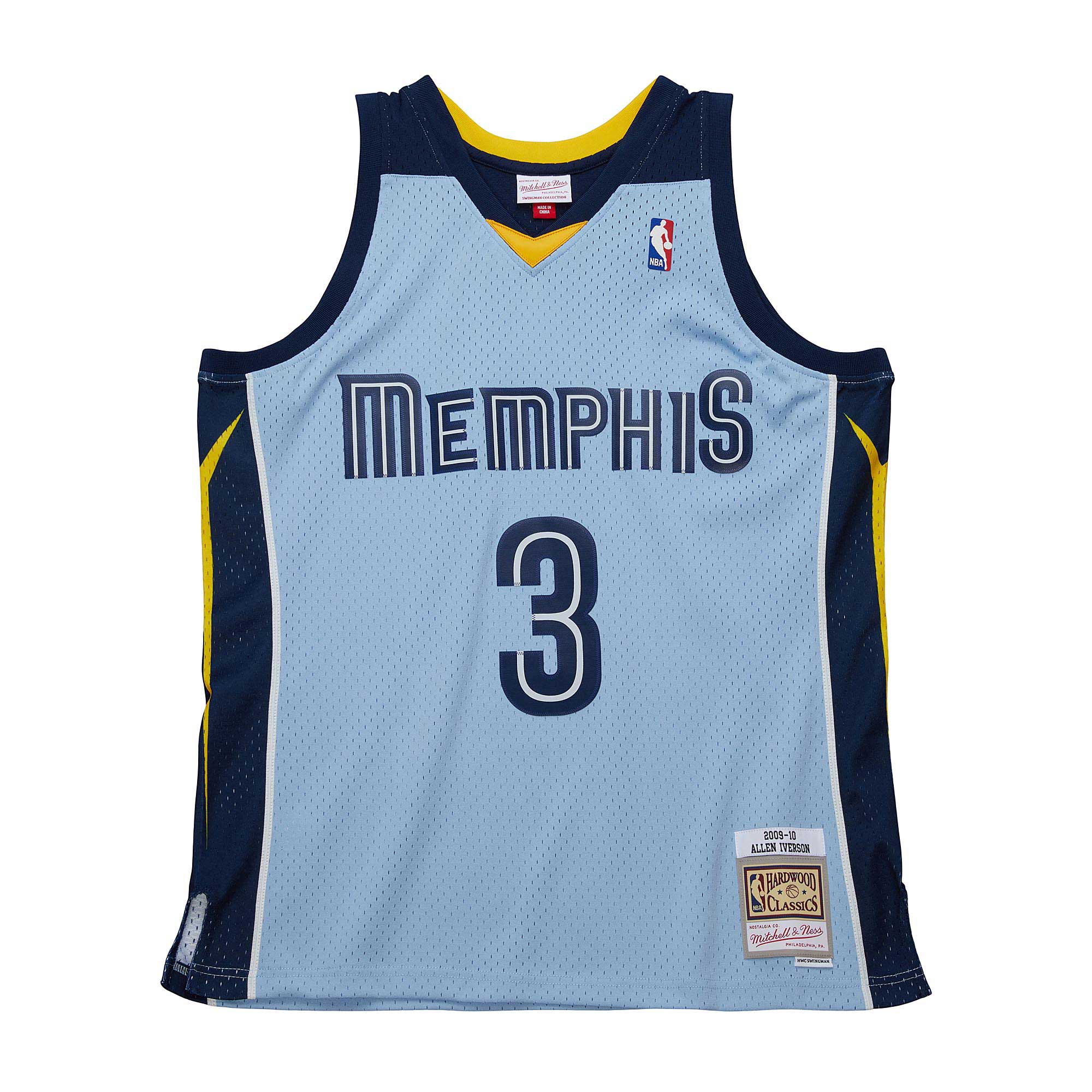 Alternative view of Allen Iverson Memphis Grizzlies Mitchell & Ness 2009/10 Hardwood Classics Swingman Basketball Jersey - Light Blue