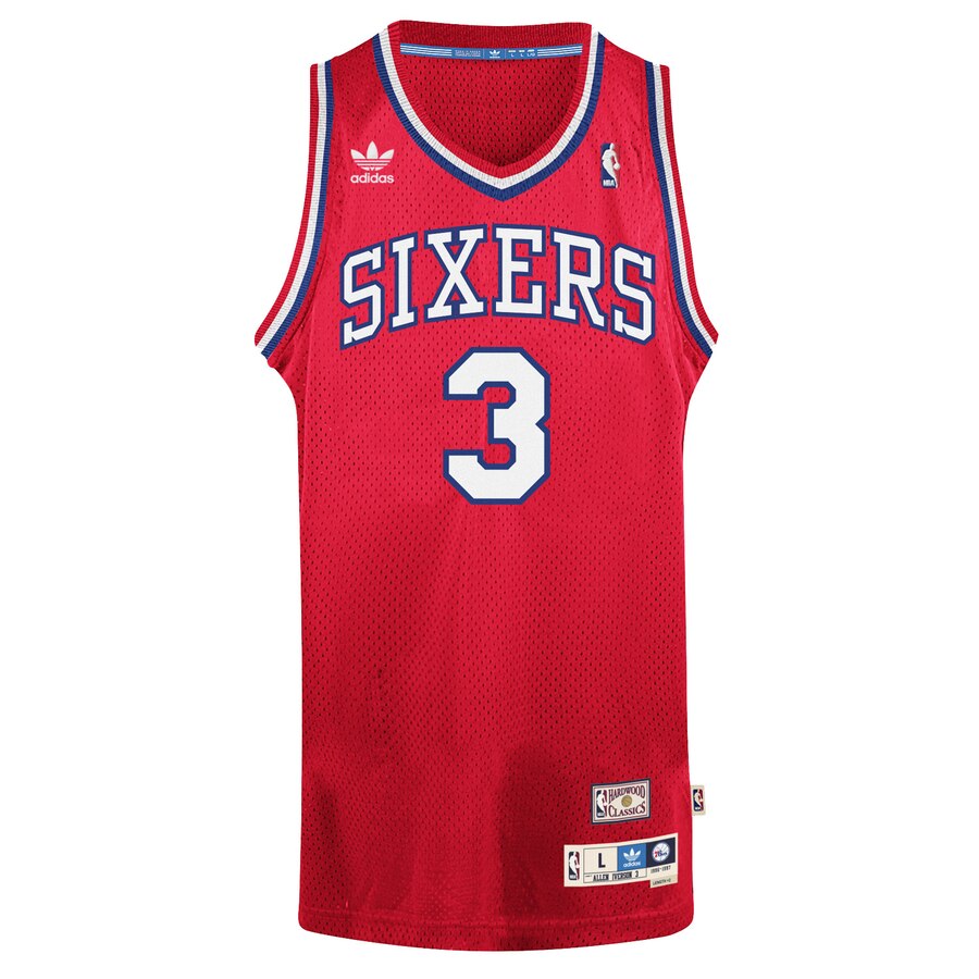 Alternative view of Allen Iverson Philadelphia 76ers Adidas Hardwood Classics Swingman Basketball Jersey - Red