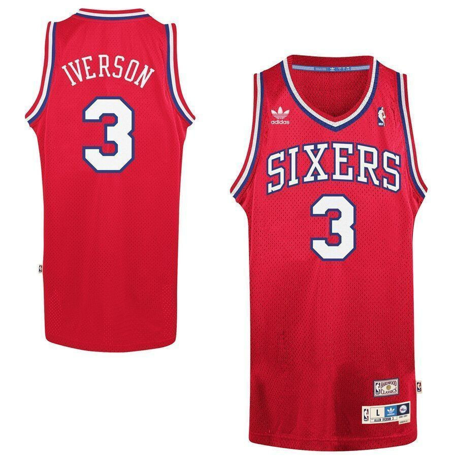 Allen Iverson Philadelphia 76ers Hardwood Classics Swingman Basketball Jersey - Red - JS423 
