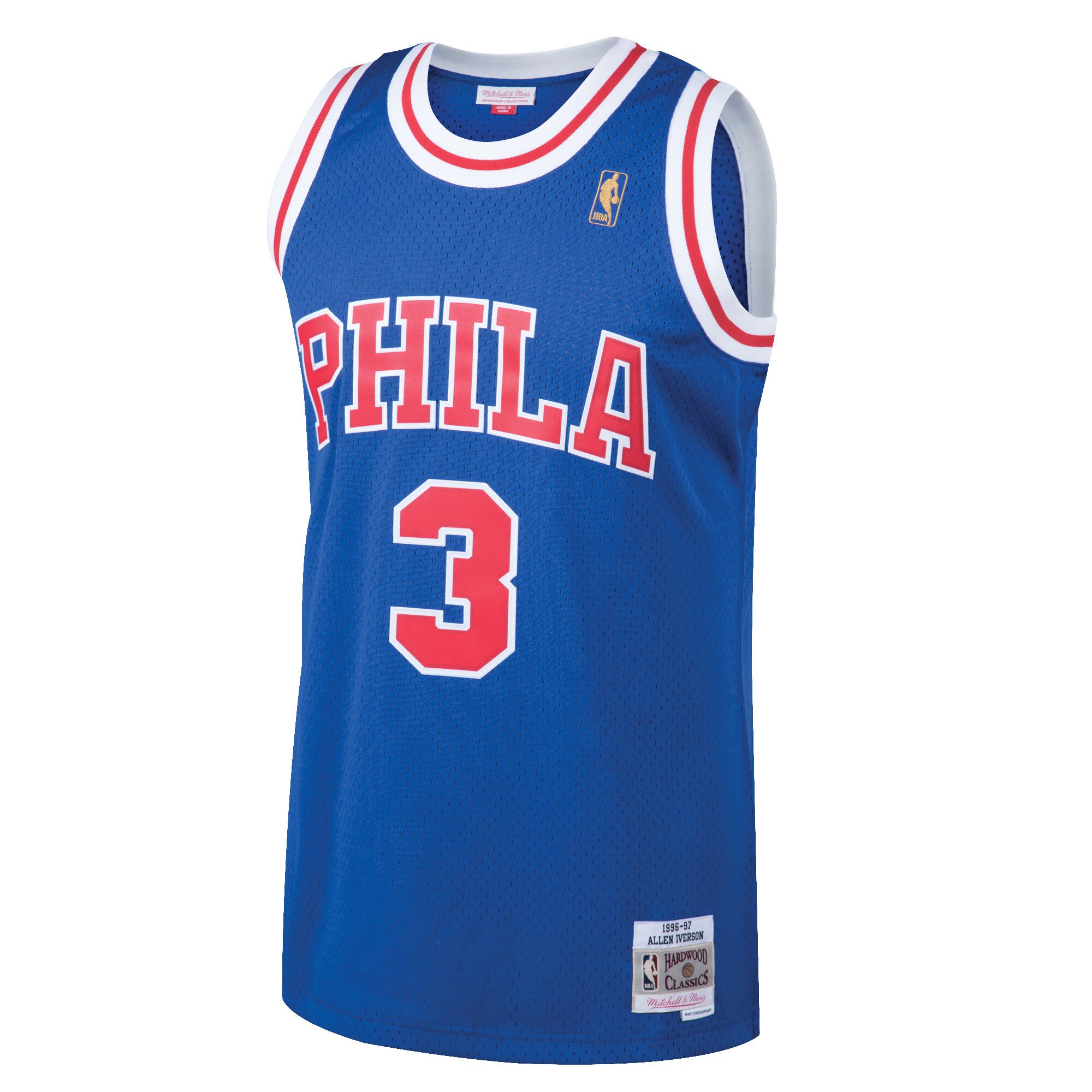 Alternative view of Allen Iverson Philadelphia 76ers Mitchell & Ness 1996/97 Hardwood Classics Throwback Swingman Basketball Jersey - Royal