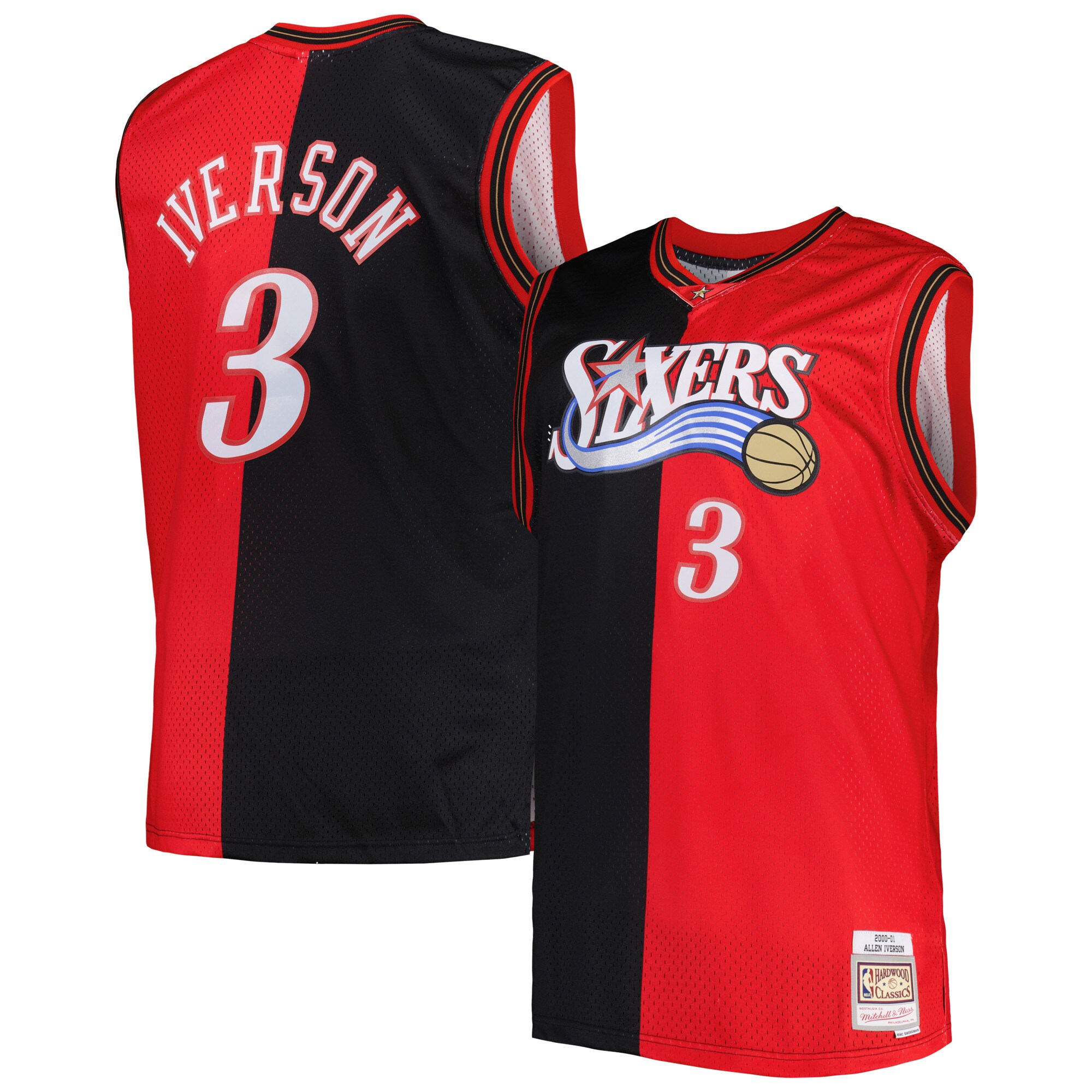 Allen Iverson Philadelphia 76ers Mitchell & Ness Big & Tall Hardwood Classics 2000/01 Split Swingman Basketball Jersey - Black/red