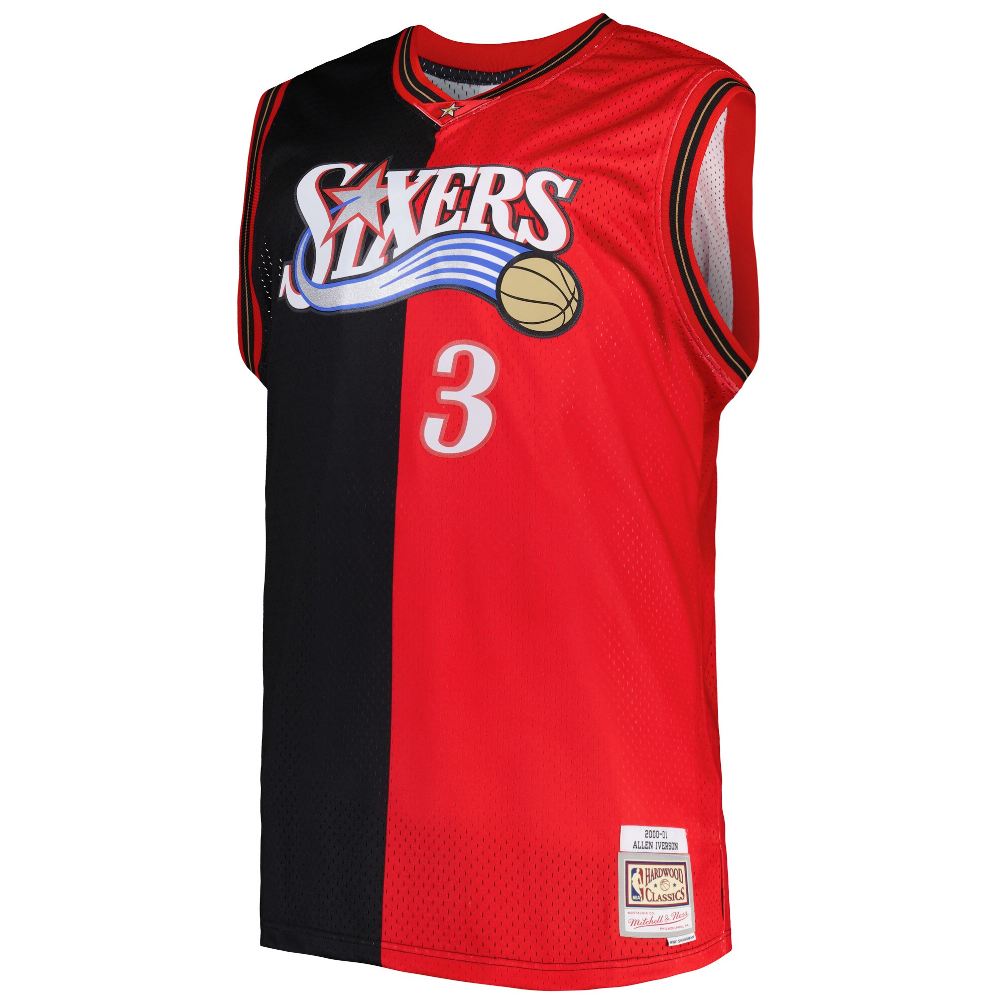 Alternative view of Allen Iverson Philadelphia 76ers Mitchell & Ness Big & Tall Hardwood Classics 2000/01 Split Swingman Basketball Jersey - Black/red
