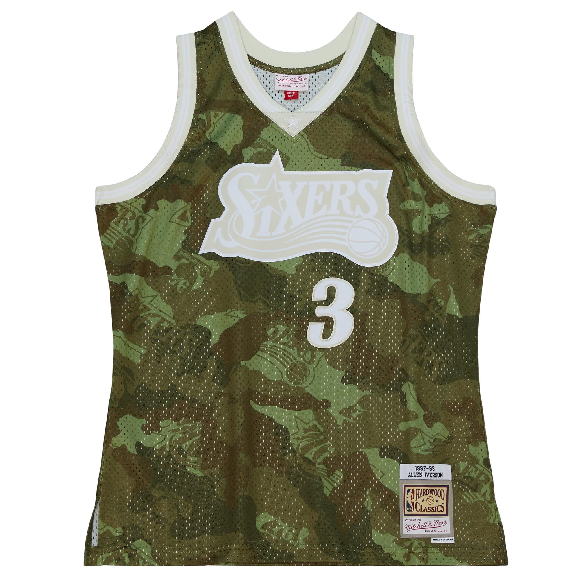 Alternative view of Allen Iverson Philadelphia 76ers Mitchell & Ness Hardwood Classics 1997/98 Ghost Green Swingman Basketball Jersey - Camo