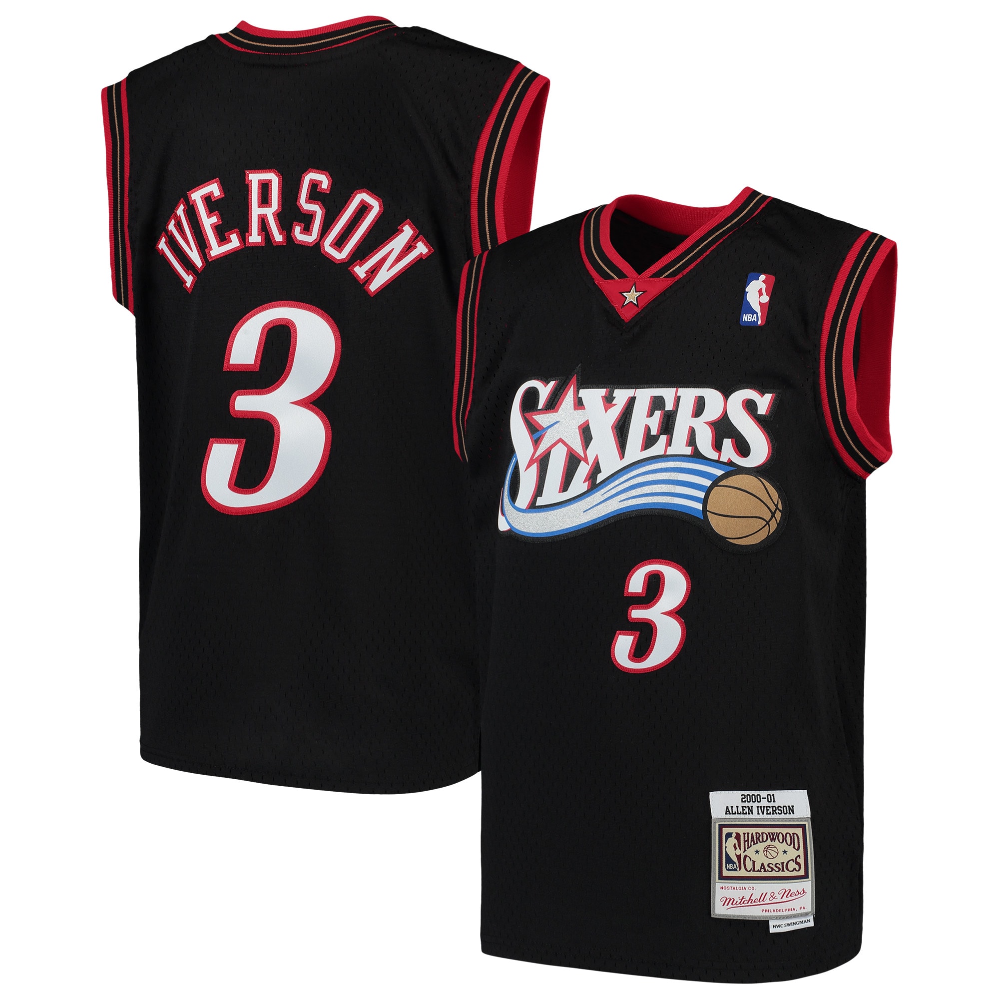 Allen Iverson Philadelphia 76ers Mitchell & Ness Youth Hardwood Classics Swingman Throwback Basketball Jersey - Black