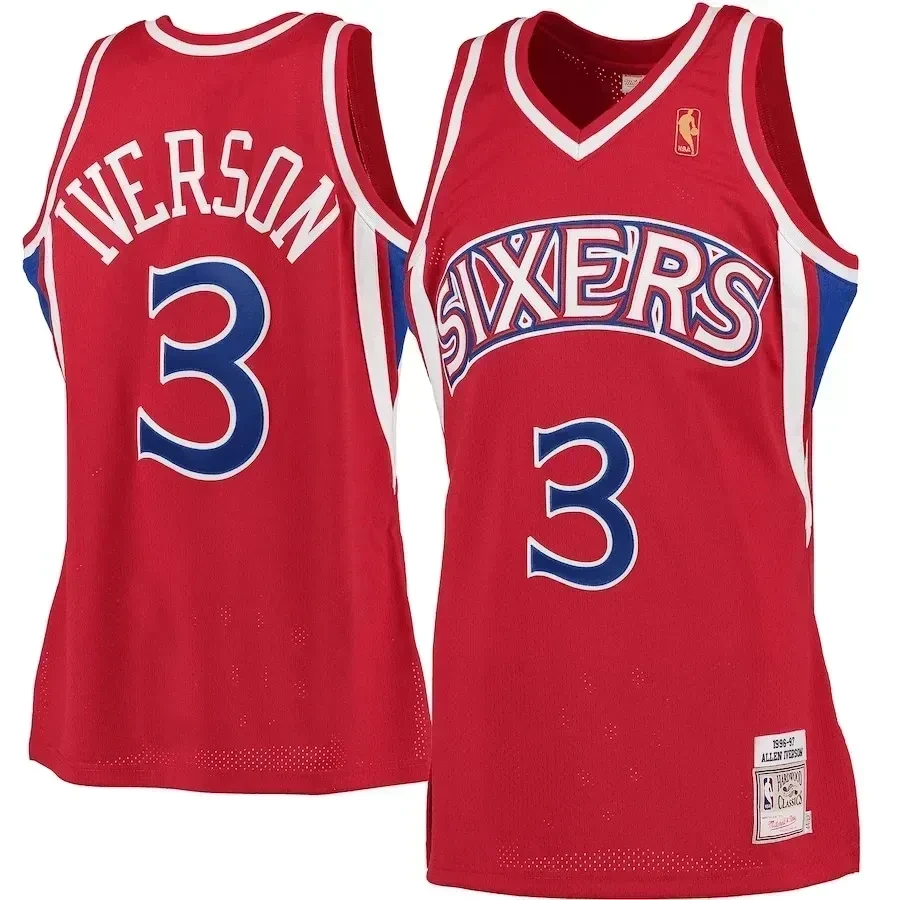 Allen Iverson Philadelphia 76ers Mitchell & Ness 1996-97 Hardwood Classics Rookie Basketball Jersey - Red - JS377 