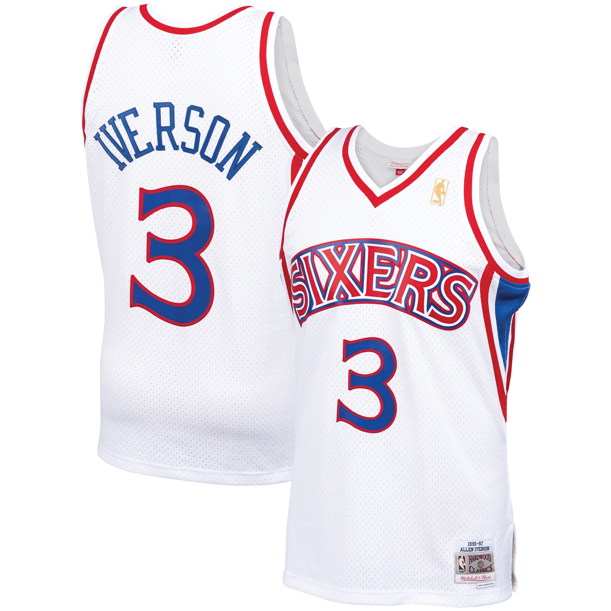 Alternative view of Allen Iverson Philadelphia 76ers Mitchell & Ness 1996-97 Hardwood Classics Swingman Basketball Jersey - White