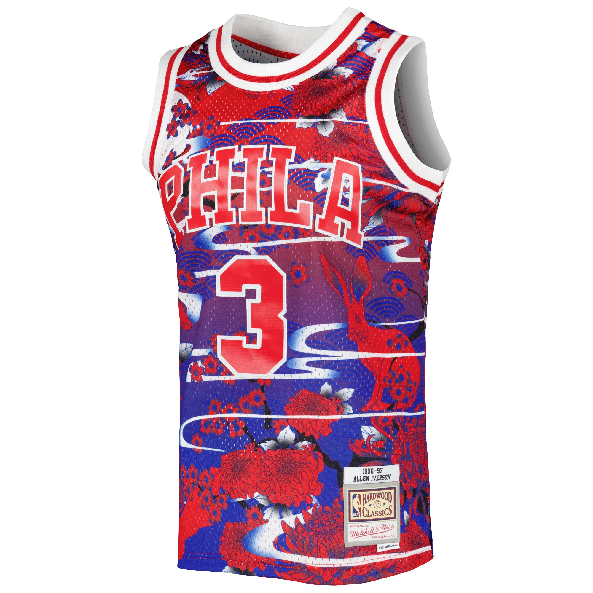 Alternative view of Allen Iverson Philadelphia 76ers Mitchell & Ness 1996/97 Hardwood Classics Lunar New Year Swingman Basketball Jersey - Red