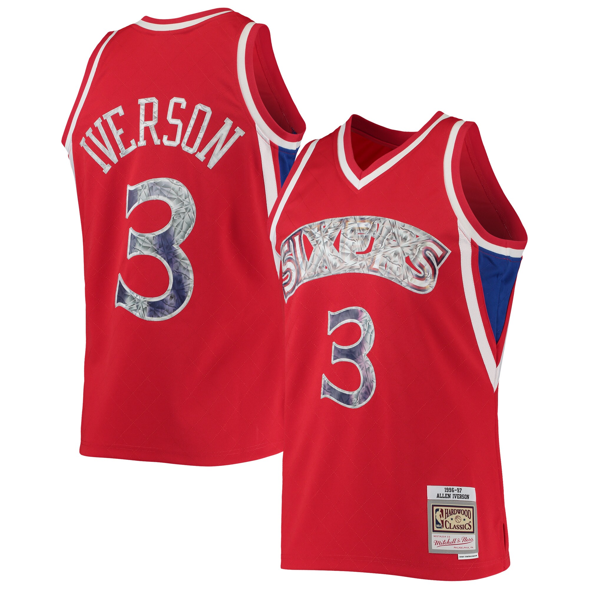 Allen Iverson Philadelphia 76ers Mitchell & Ness 1996/97 Hardwood Classics Nba 75th Anniversary Diamond Swingman Basketball Jersey - Red