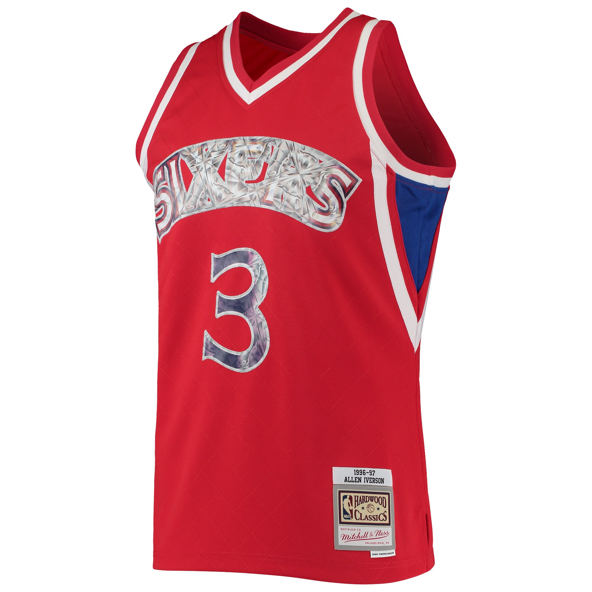 Alternative view of Allen Iverson Philadelphia 76ers Mitchell & Ness 1996/97 Hardwood Classics Nba 75th Anniversary Diamond Swingman Basketball Jersey - Red