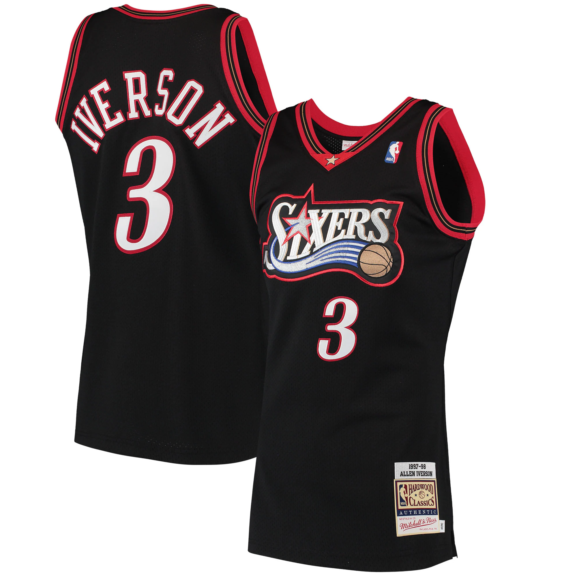 Allen Iverson Philadelphia 76ers Mitchell & Ness 1997 Hardwood Classics Authentic Basketball Jersey - Black