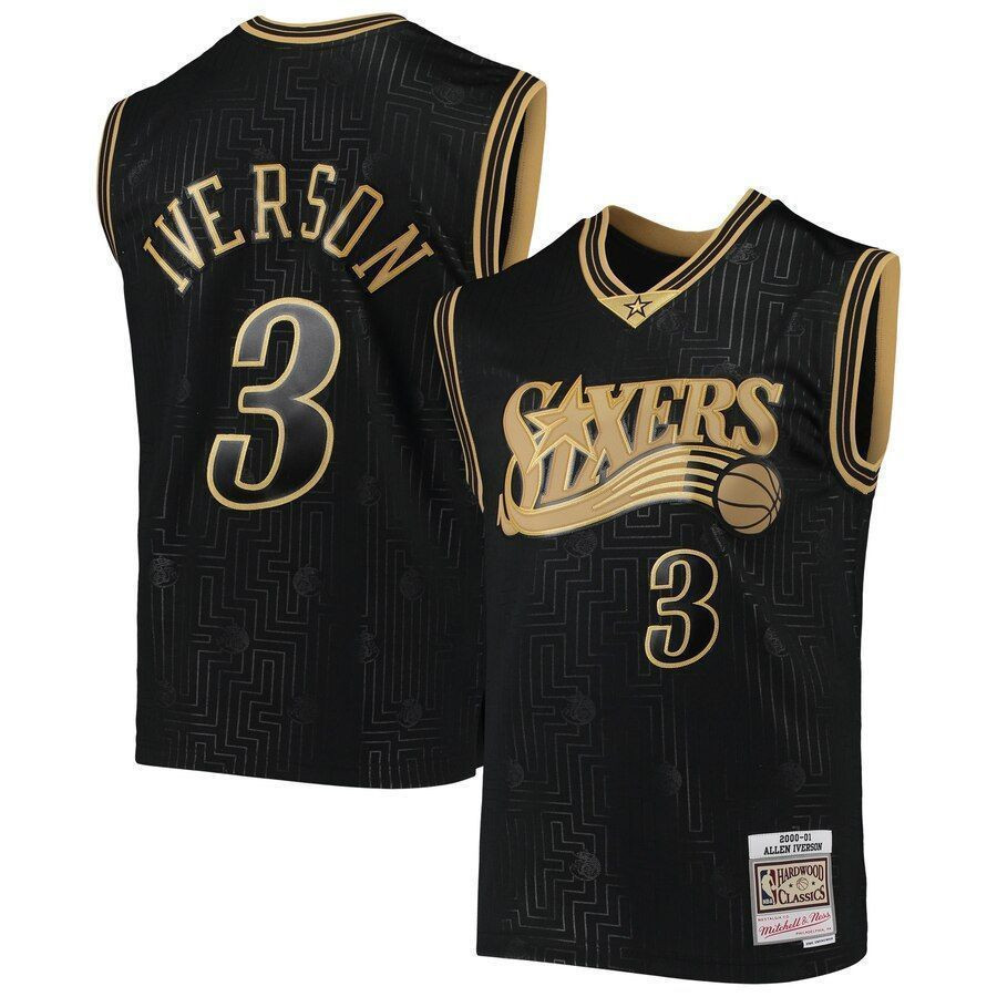 Allen Iverson Philadelphia 76ers Mitchell & Ness 2000-01 Hardwood Classics Chinese New Year Swingman Basketball Jersey - Black - JS601 