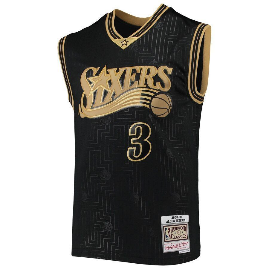 Alternative view of Allen Iverson Philadelphia 76ers Mitchell & Ness 2000-01 Hardwood Classics Chinese New Year Swingman Basketball Jersey - Black - JS601 
