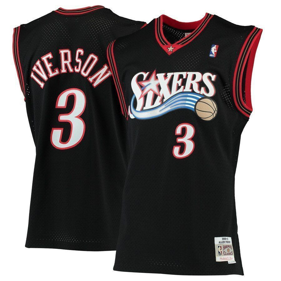 Allen Iverson Philadelphia 76ers Mitchell & Ness 2000-01 Hardwood Classics Swingman Basketball Jersey - Black - JS563 