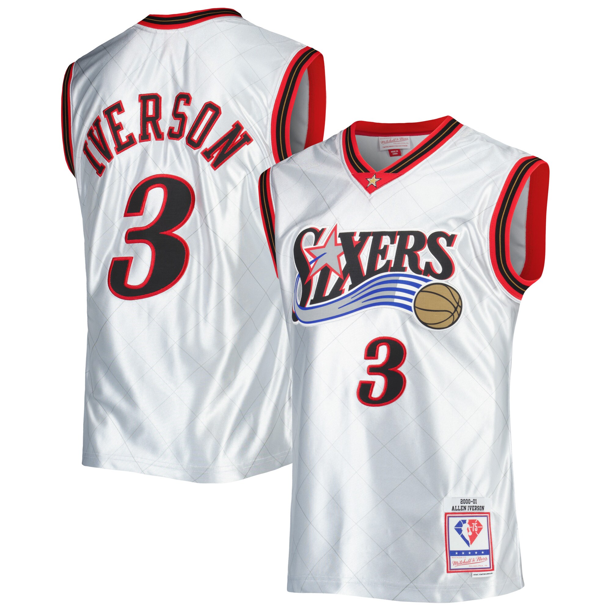 Allen Iverson Philadelphia 76ers Mitchell & Ness 2000/01 Hardwood Classics 75th Anniversary Swingman Basketball Jersey - Platinum