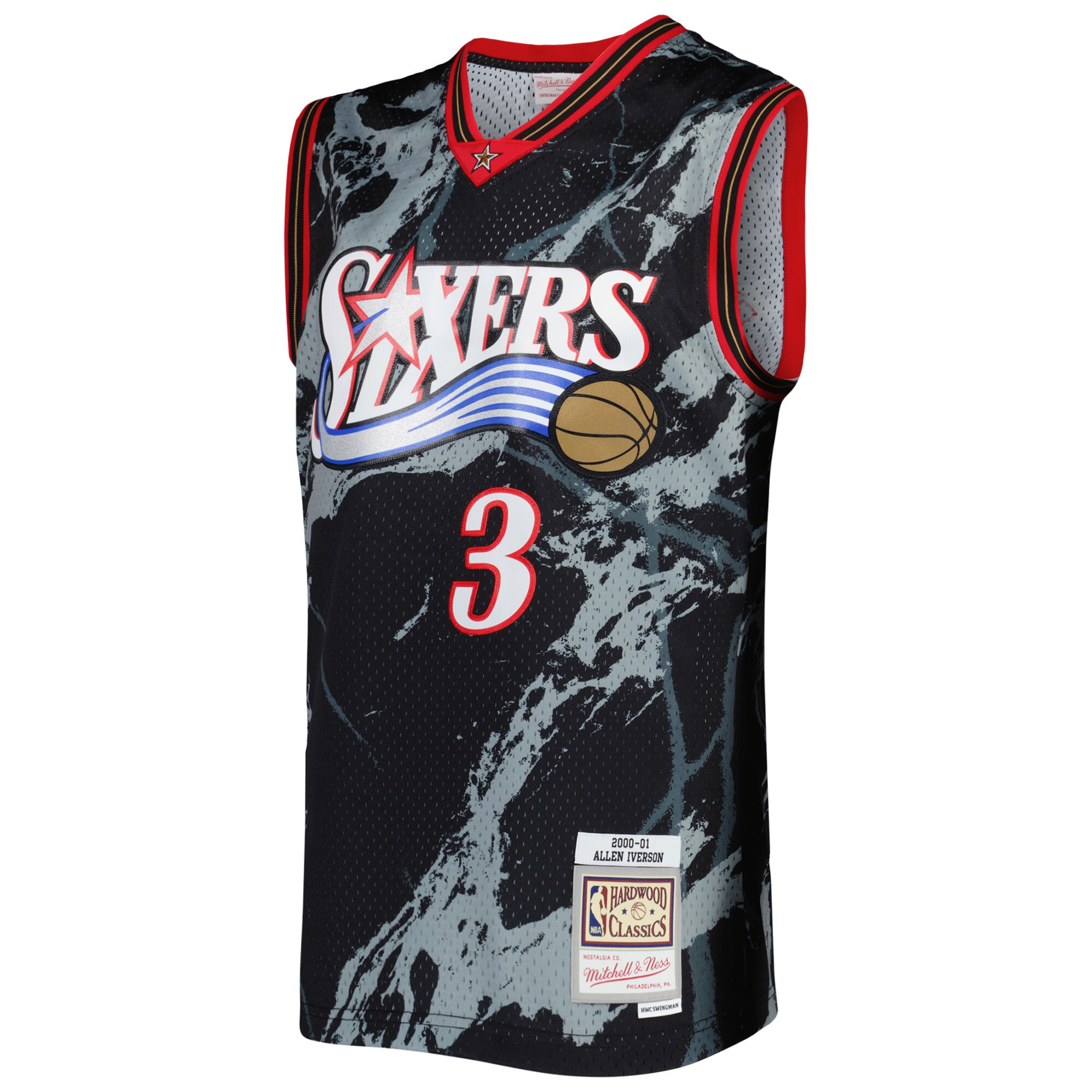 Alternative view of Allen Iverson Philadelphia 76ers Mitchell & Ness 2000/01 Hardwood Classics Marble Swingman Basketball Jersey - Black