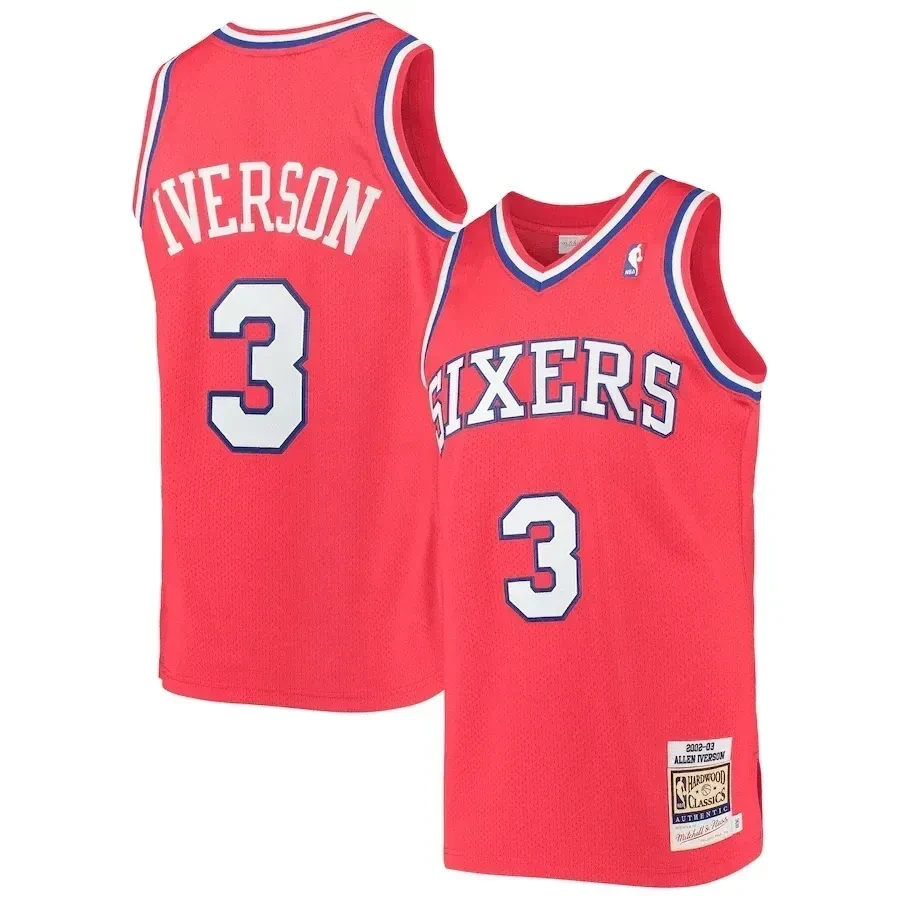 Allen Iverson Philadelphia 76ers Mitchell & Ness 2002 Hardwood Classics Basketball Jersey - Red - JS498 