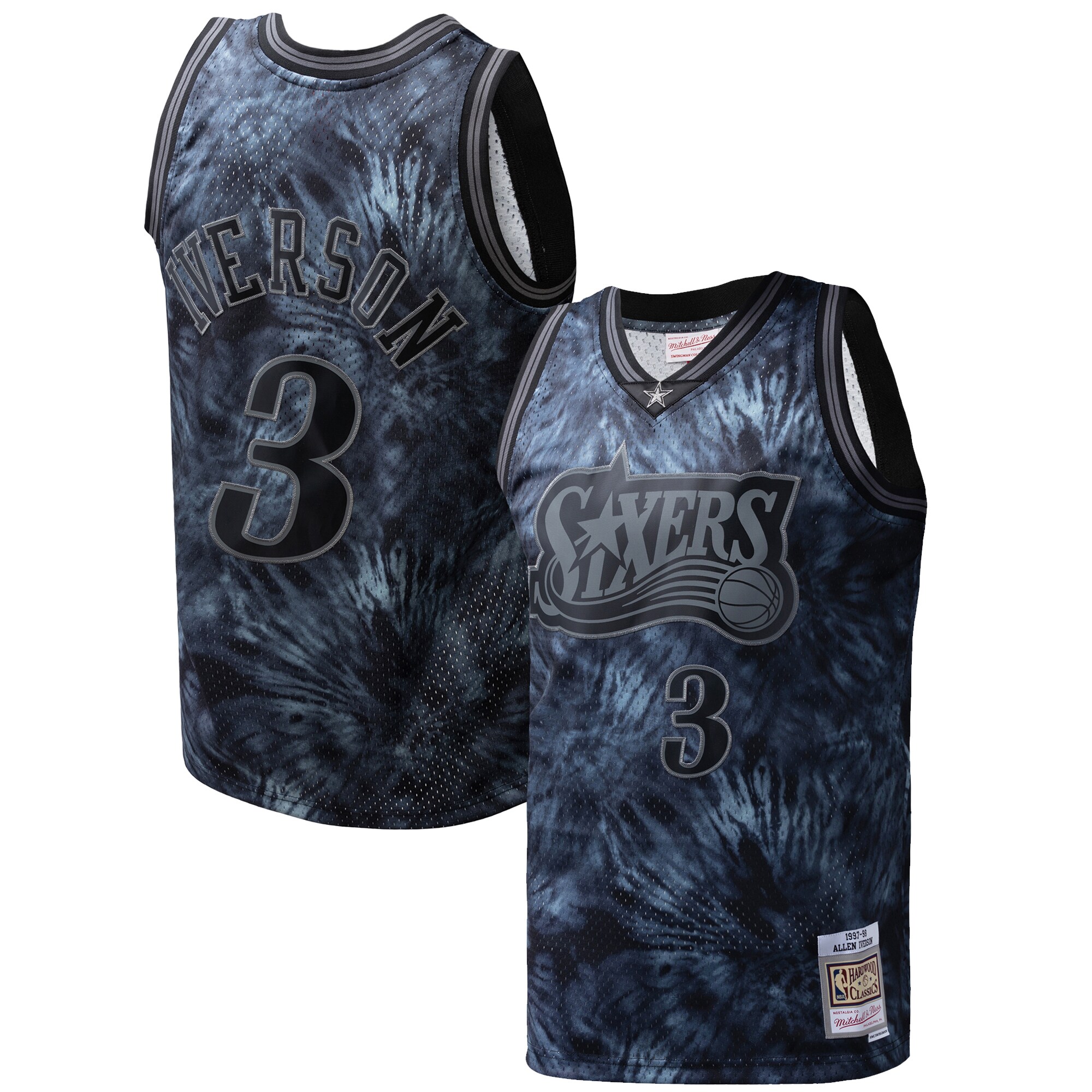 Allen Iverson Philadelphia 76ers Mitchell & Ness Hardwood Classics 1997/98 Tie-dye Swingman Basketball Jersey - Black