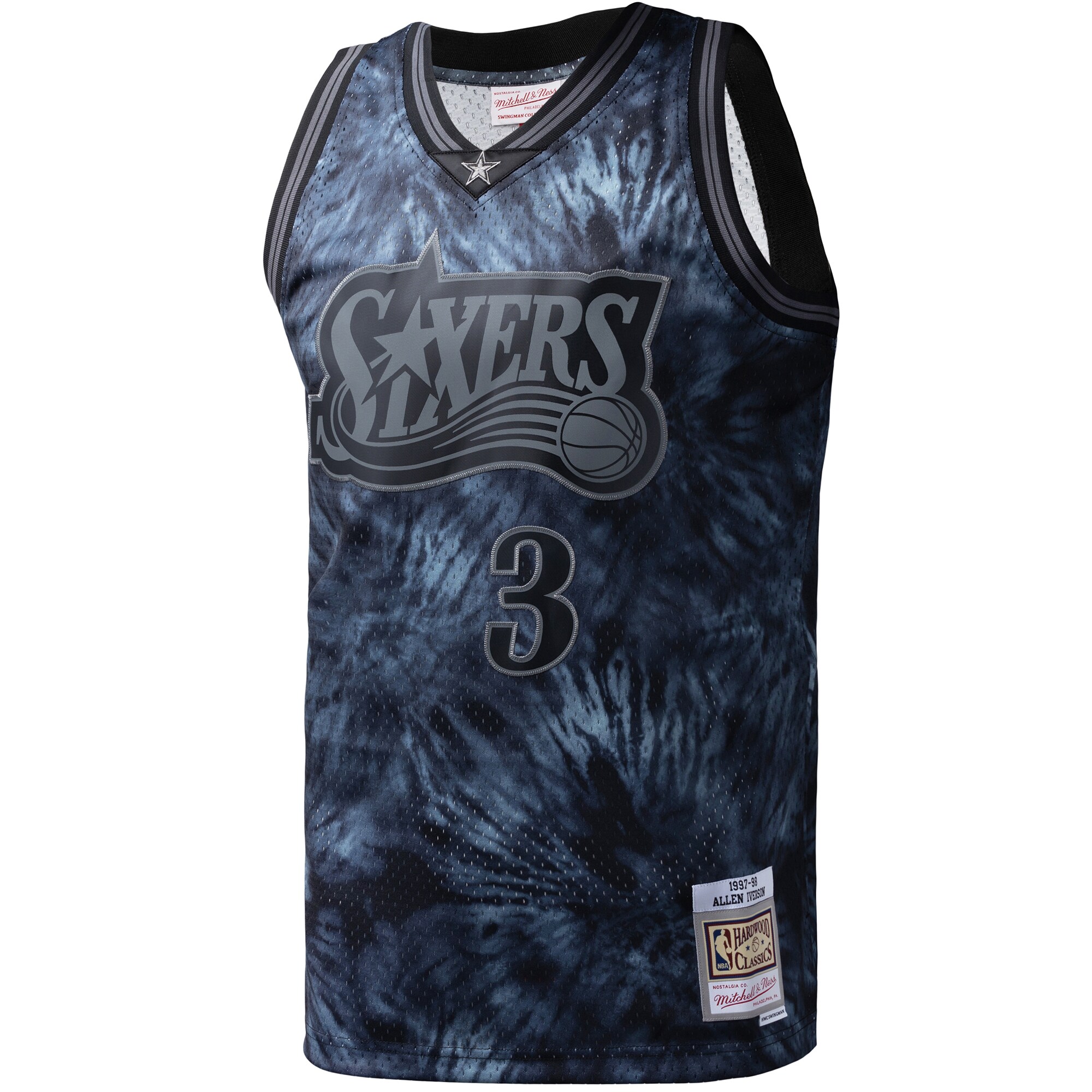Alternative view of Allen Iverson Philadelphia 76ers Mitchell & Ness Hardwood Classics 1997/98 Tie-dye Swingman Basketball Jersey - Black