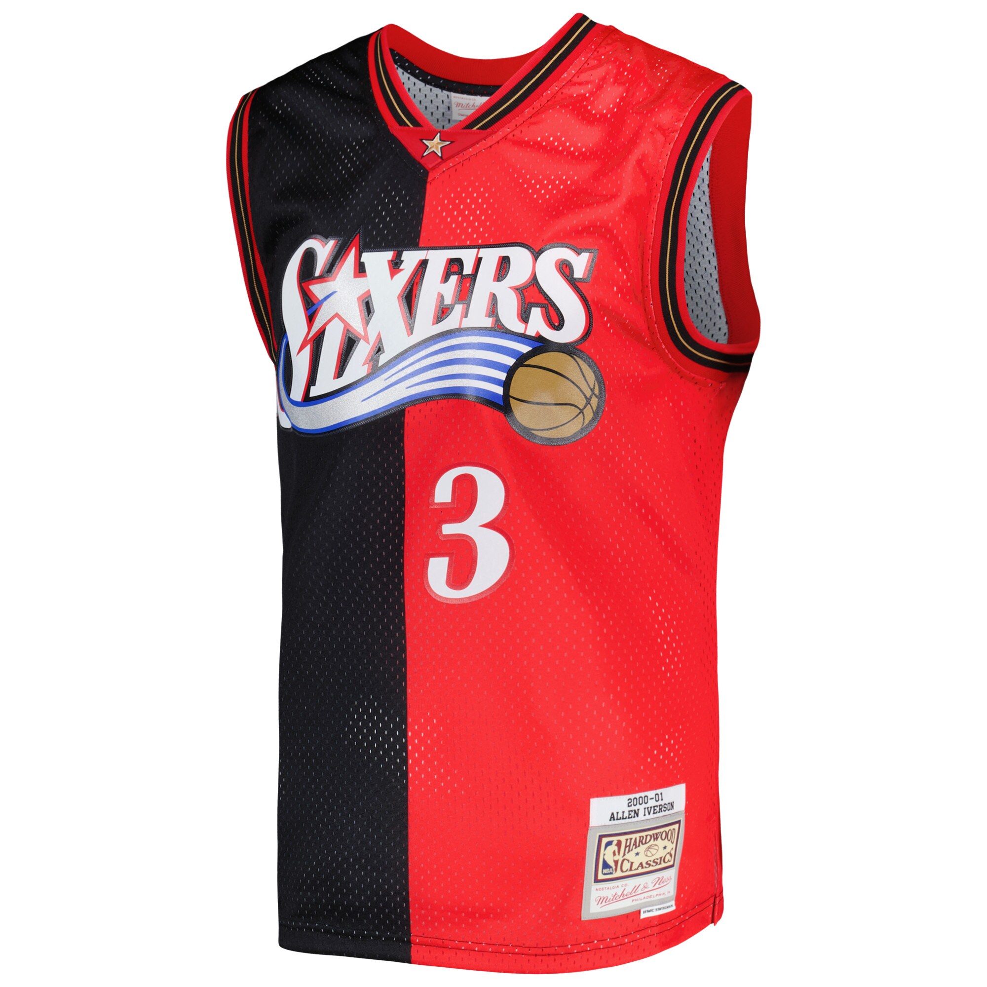 Alternative view of Allen Iverson Philadelphia 76ers Mitchell & Ness Hardwood Classics 2000/01 Split Swingman Basketball Jersey - Black/red