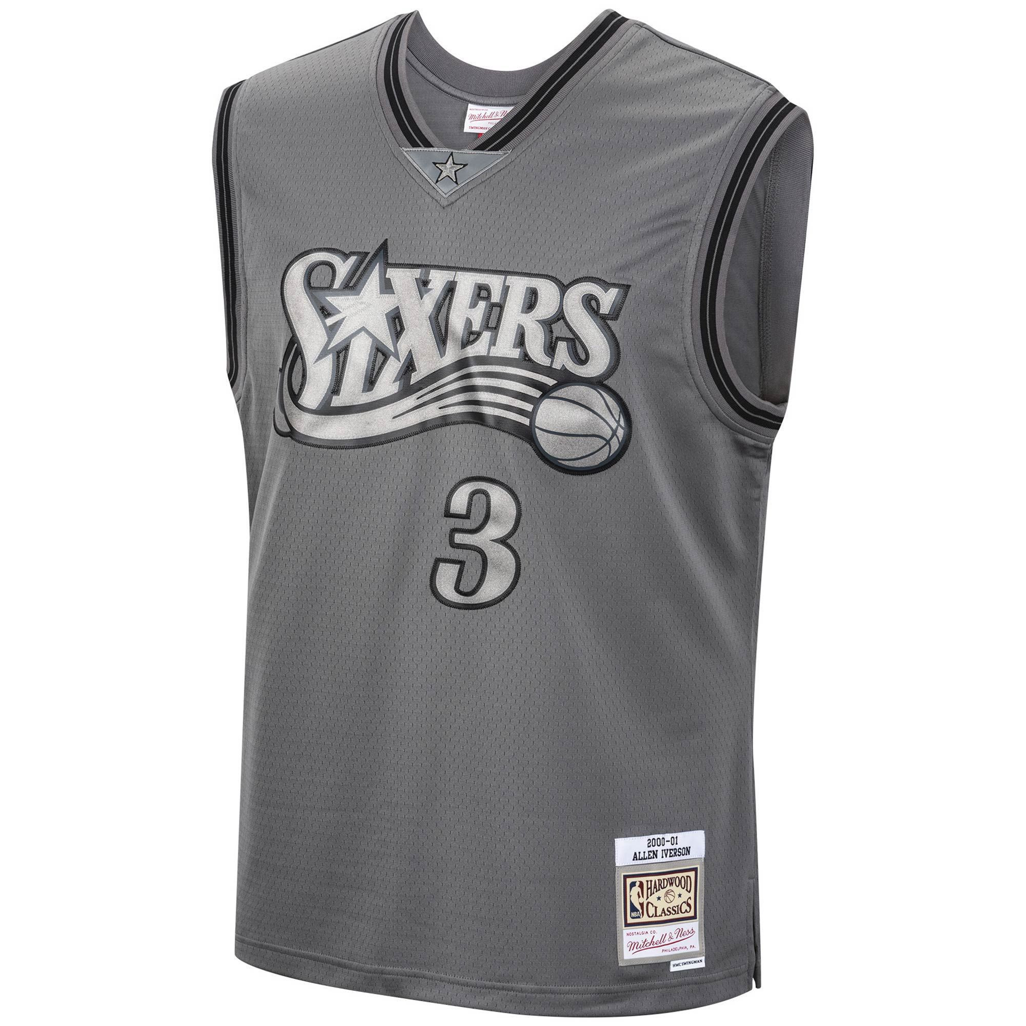 Alternative view of Allen Iverson Philadelphia 76ers Mitchell & Ness Hardwood Classics Retired Player 2000/01 Metal Works Swingman Basketball Jersey – Charcoal - JS465 