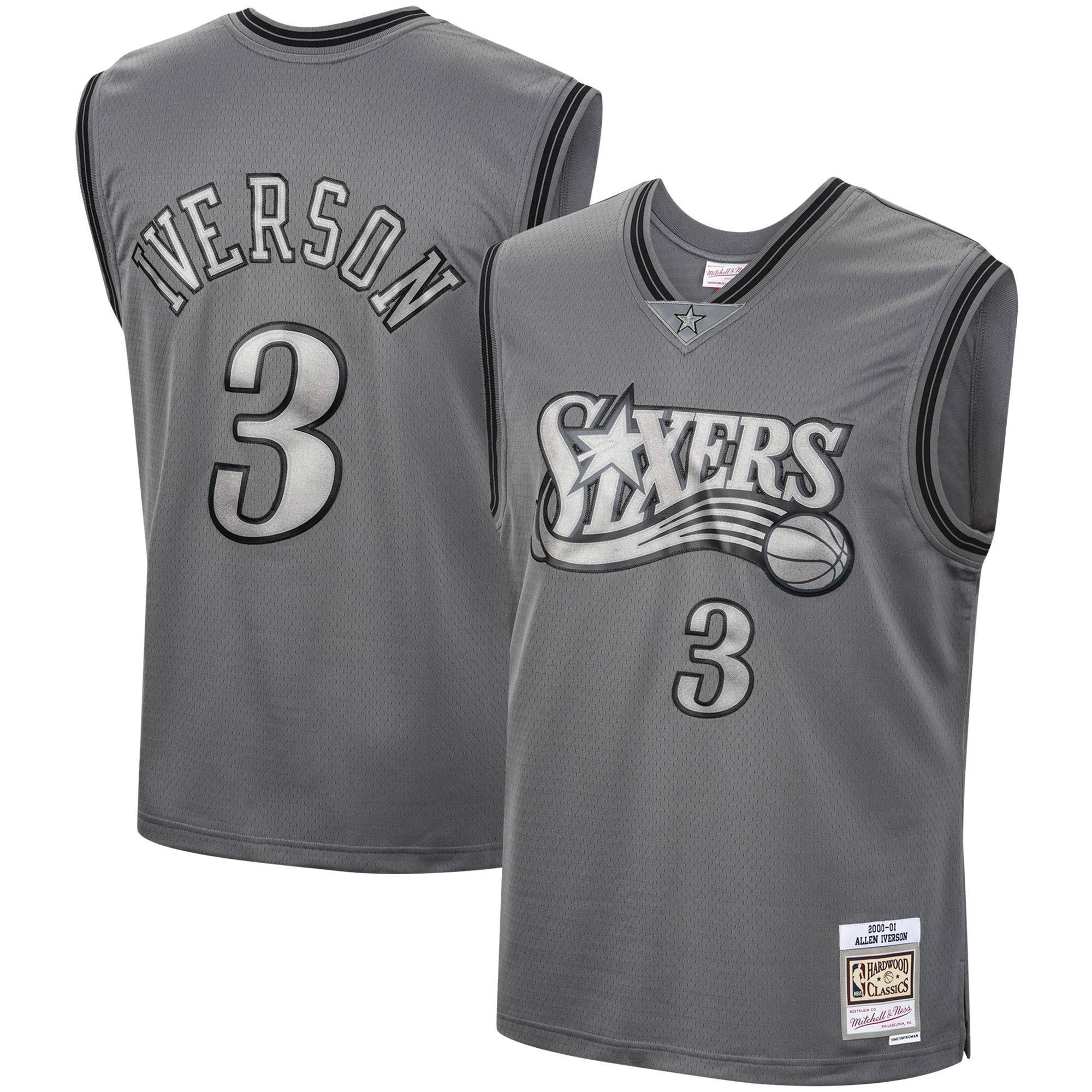 Allen Iverson Philadelphia 76ers Mitchell & Ness Hardwood Classics Retired Player 2000/01 Metal Works Swingman Basketball Jersey – Charcoal - JS465 