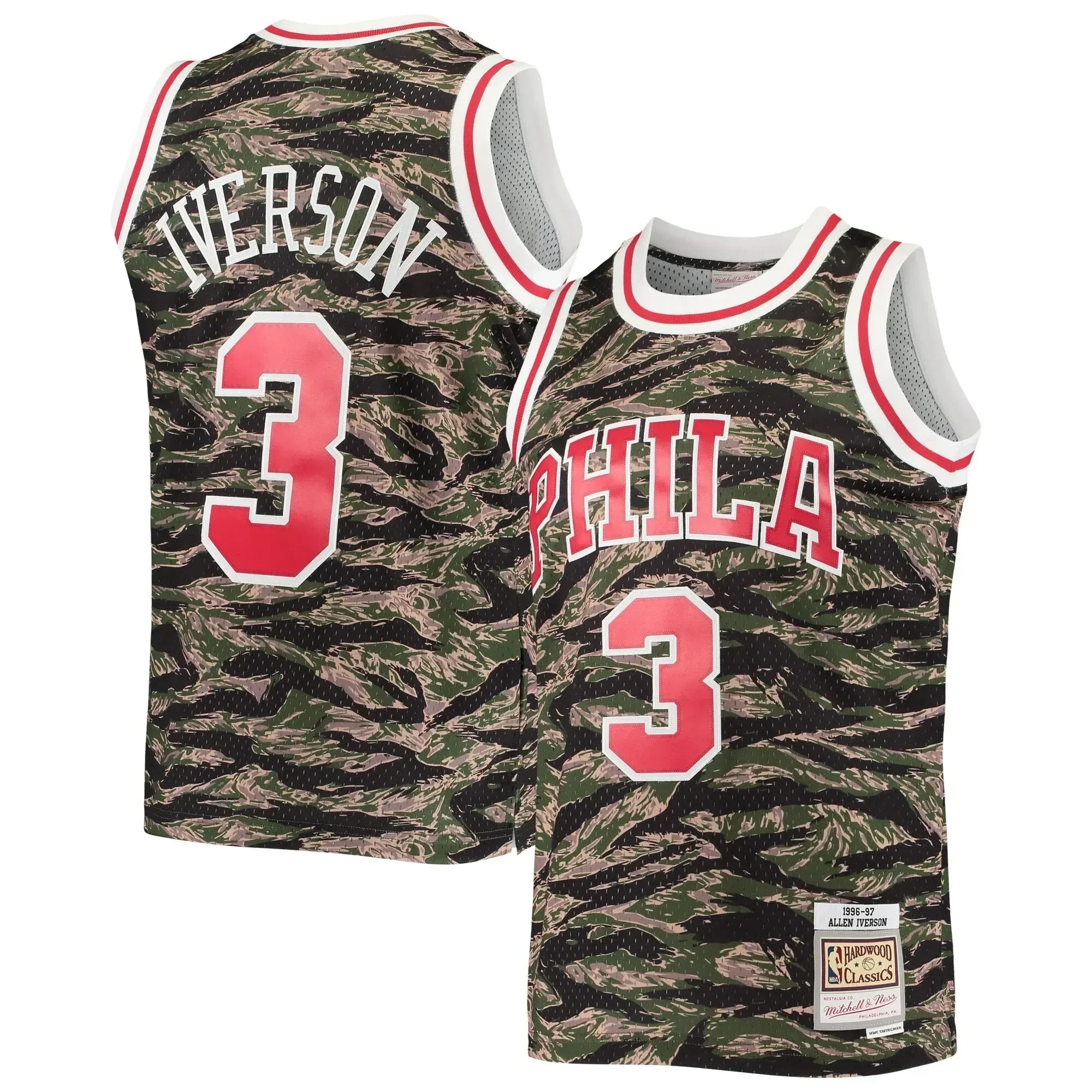 Allen Iverson Philadelphia 76ers Mitchell & Ness Hardwood Classics Tiger Swingman Basketball Jersey - Camo - JS464 