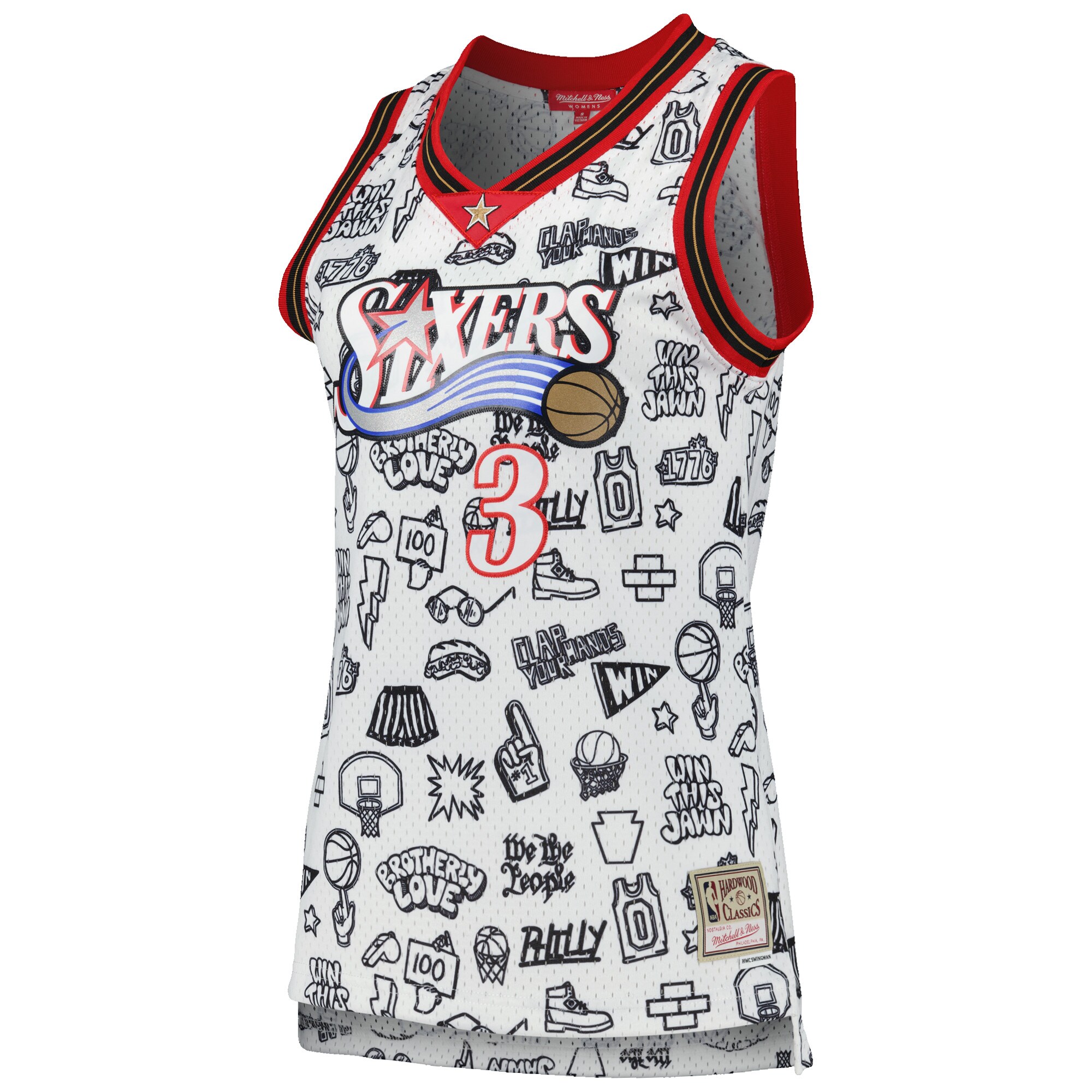 Alternative view of Allen Iverson Philadelphia 76ers Mitchell & Ness Women's 2000 Doodle Swingman Basketball Jersey - White