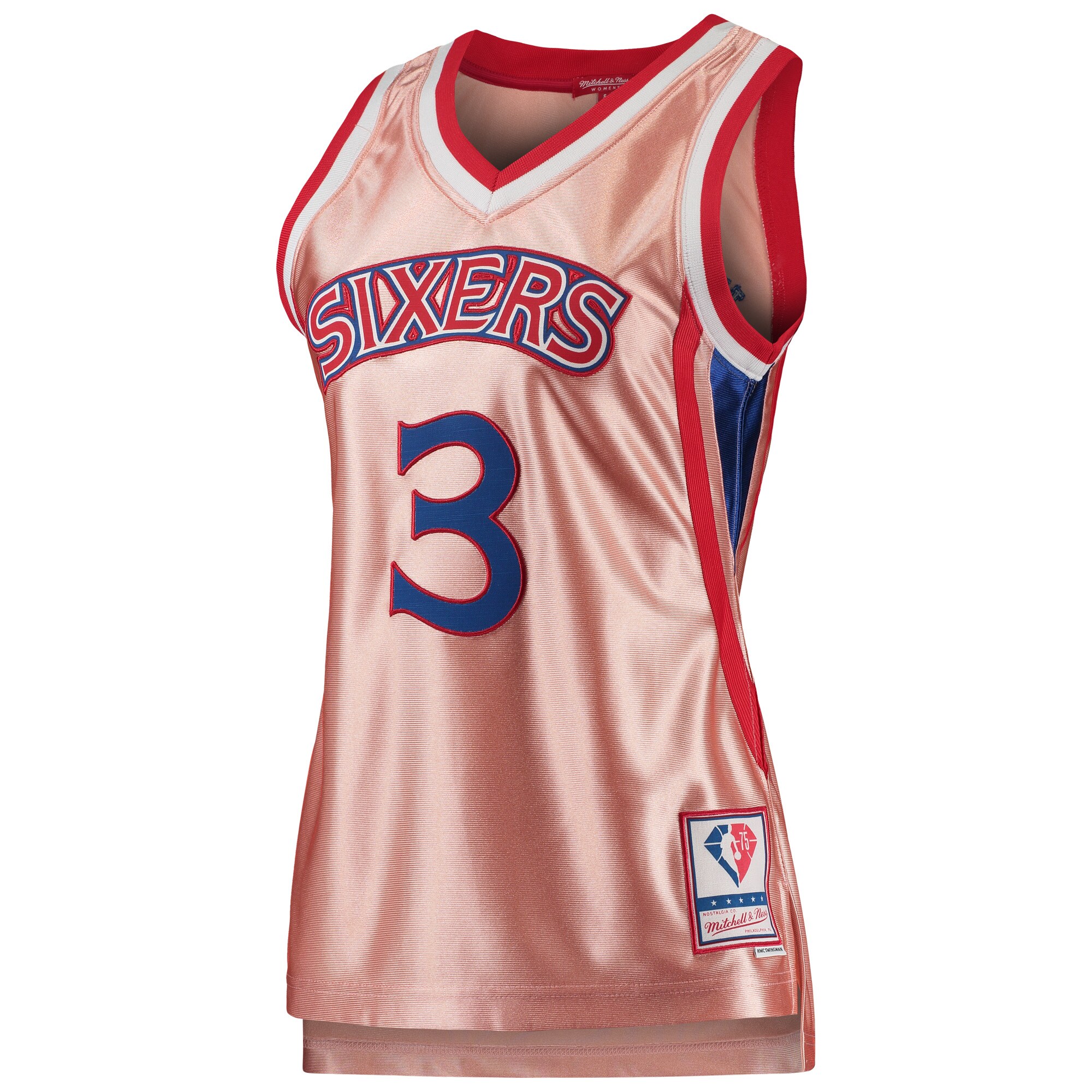Alternative view of Allen Iverson Philadelphia 76ers Mitchell & Ness Women's 75th Anniversary Rose Gold 1996 Swingman Basketball Jersey - Pink
