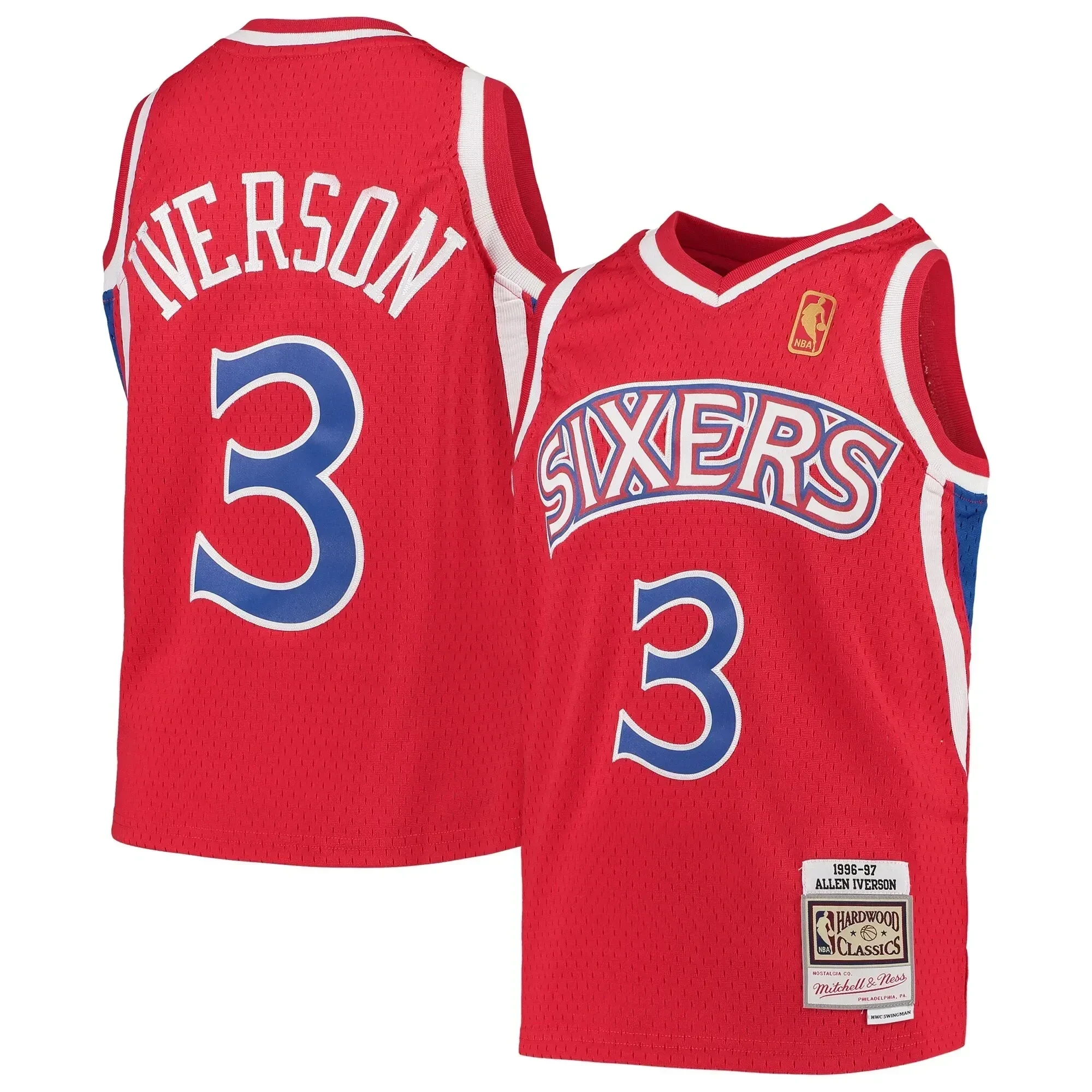 Allen Iverson Philadelphia 76ers Mitchell & Ness Youth 1996-97 Hardwood Classics Swingman Throwback Basketball Jersey - Red - JS676 