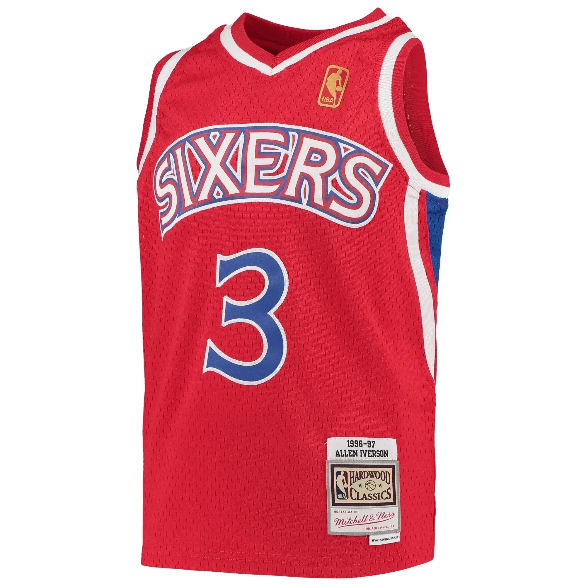 Alternative view of Allen Iverson Philadelphia 76ers Mitchell & Ness Youth 1996-97 Hardwood Classics Swingman Throwback Basketball Jersey - Red - JS676 