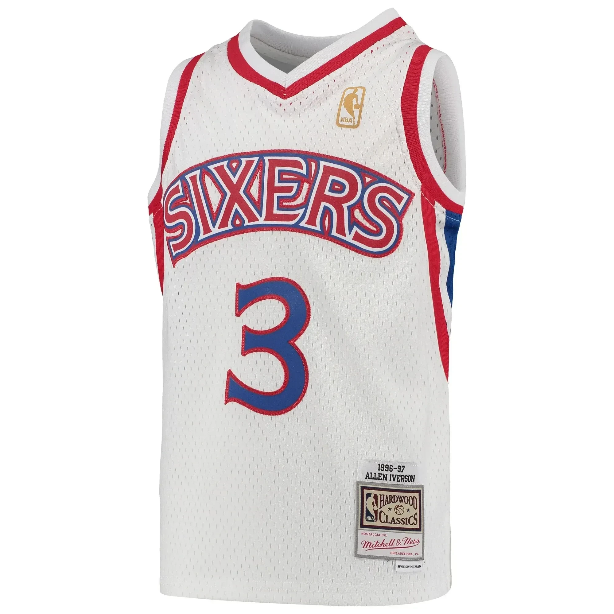 Alternative view of Allen Iverson Philadelphia 76ers Mitchell & Ness Youth 1996-97 Hardwood Classics Swingman Throwback Basketball Jersey - White - JS247 